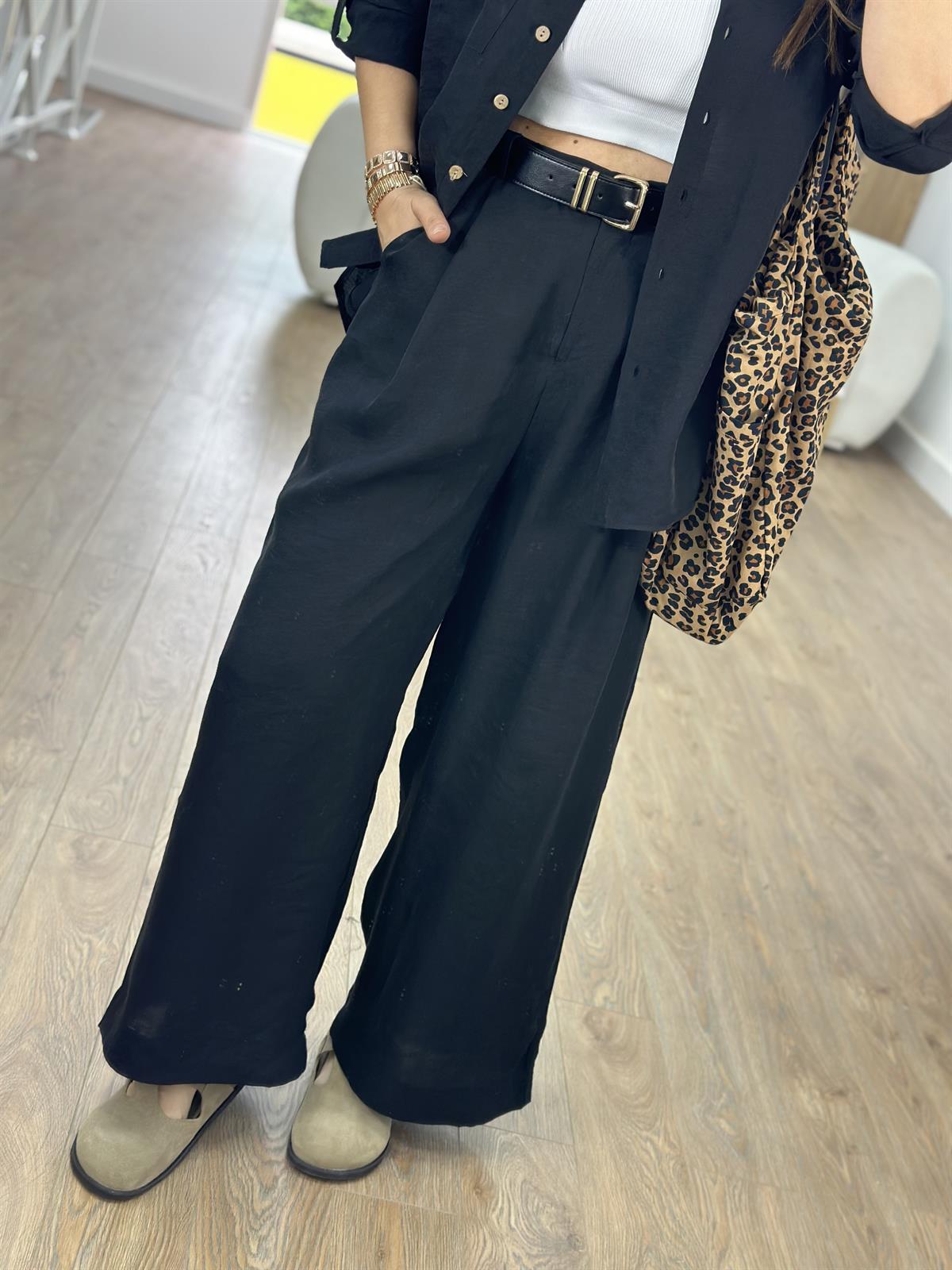 Gömlek Pantolon Keten Takım-Siyah