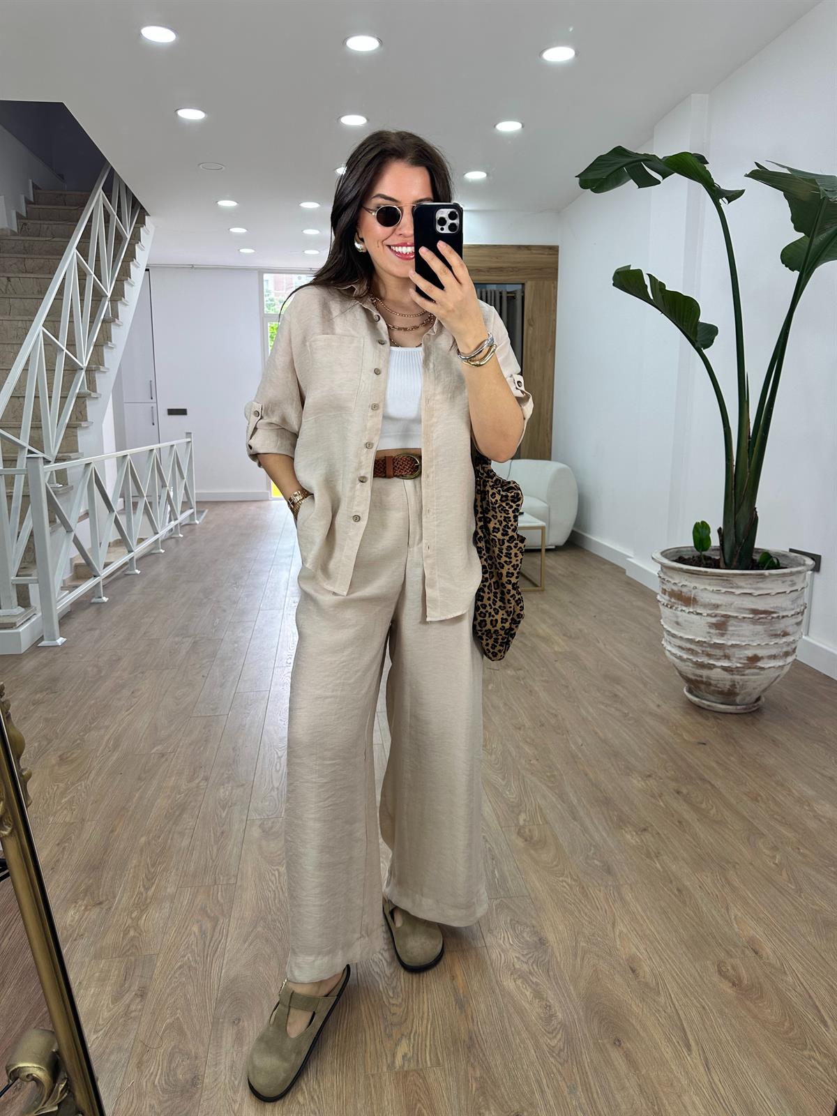 Gömlek Pantolon Keten Takım-Taş