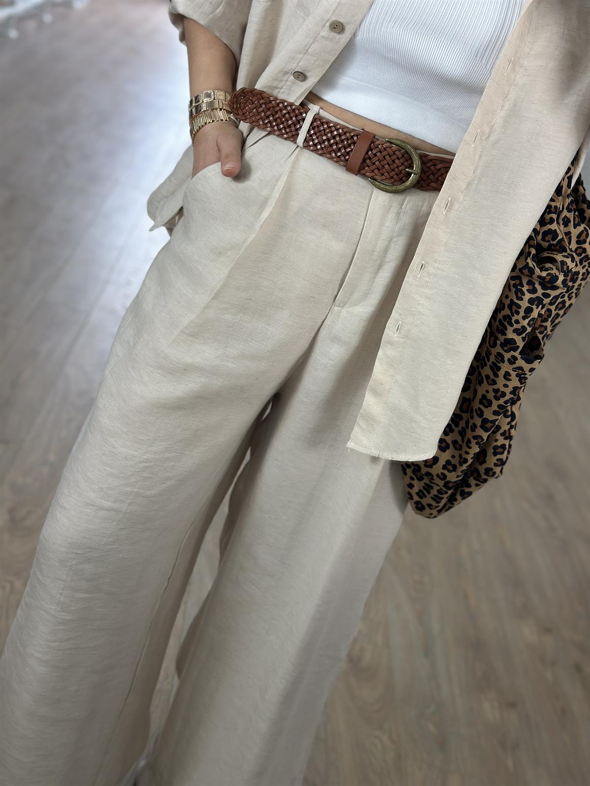 Gömlek Pantolon Keten Takım-Taş