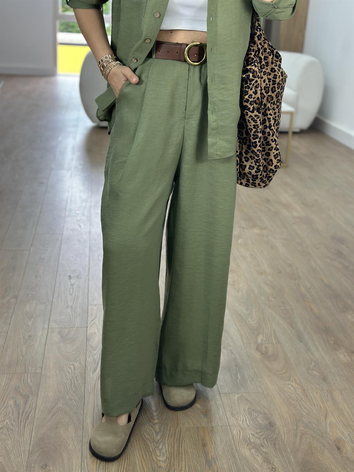 Gömlek Pantolon Keten Takım-Yeşil