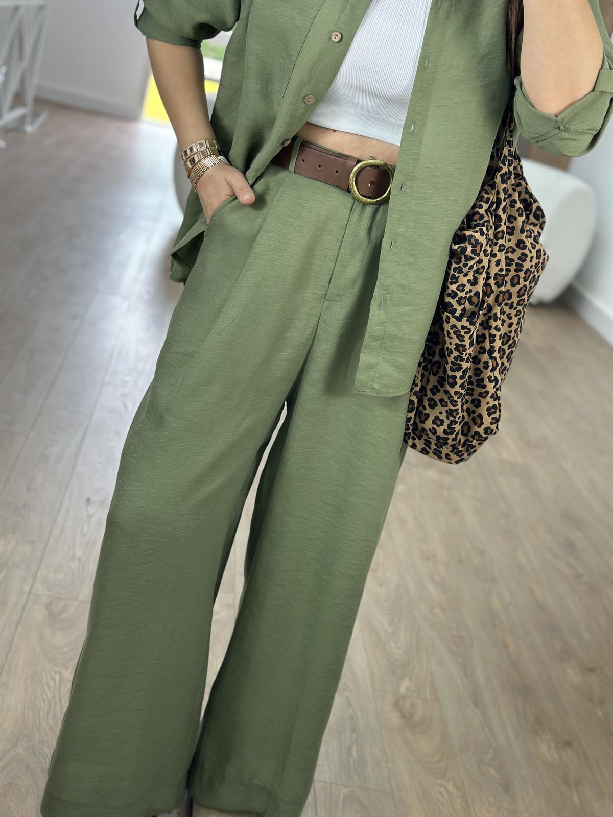 Gömlek Pantolon Keten Takım-Yeşil