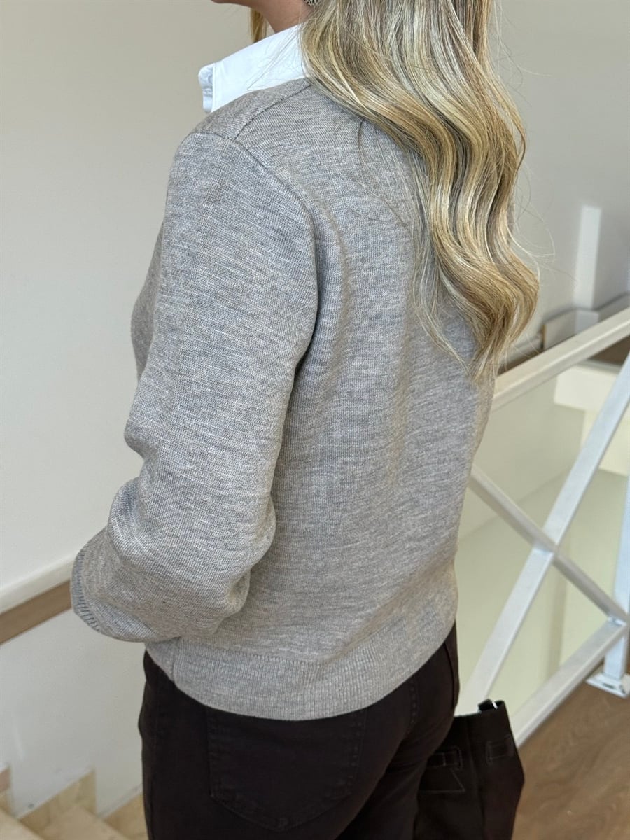 Gömlek Yaka Hırka - Vizon 