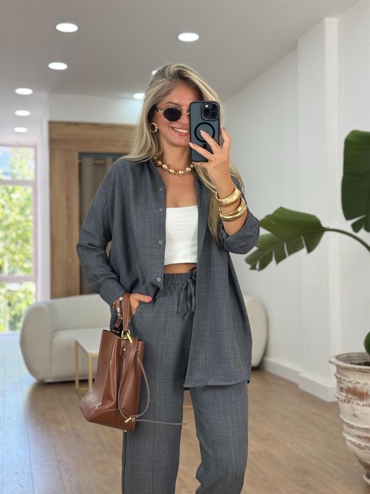 Gömlekli Keten Takım-Antrasit