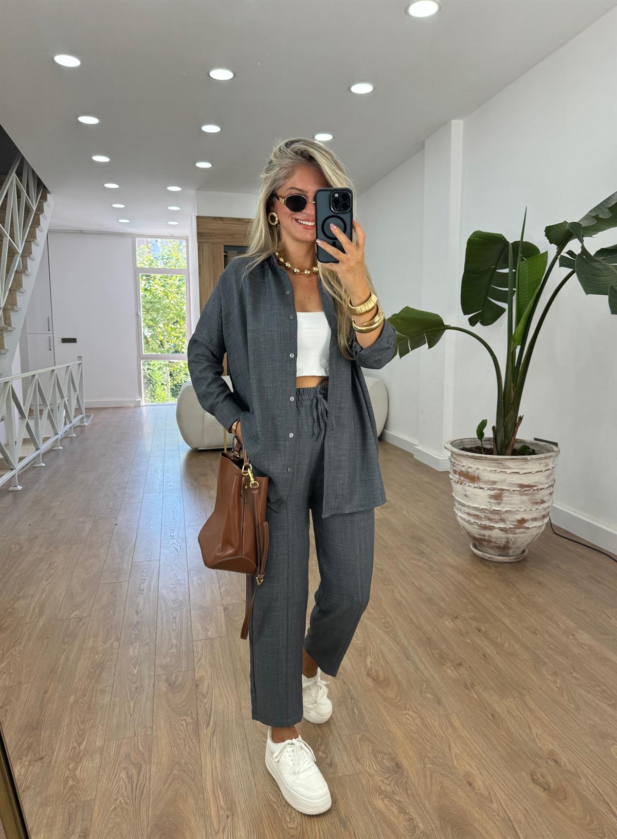 Gömlekli Keten Takım-Antrasit