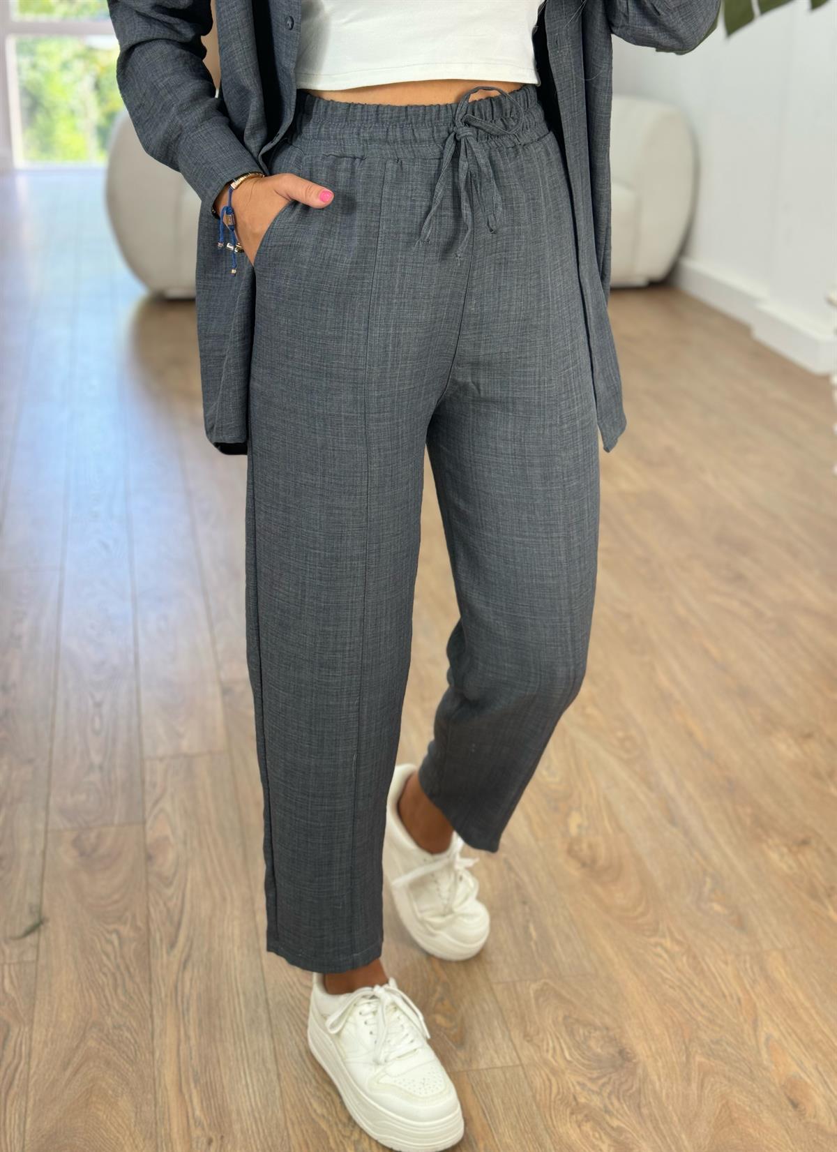 Gömlekli Keten Takım-Antrasit