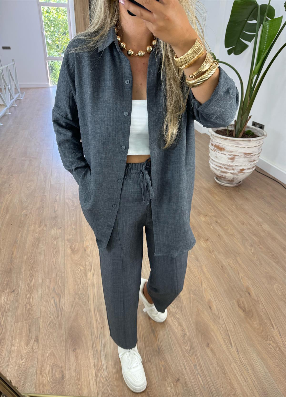 Gömlekli Keten Takım-Antrasit