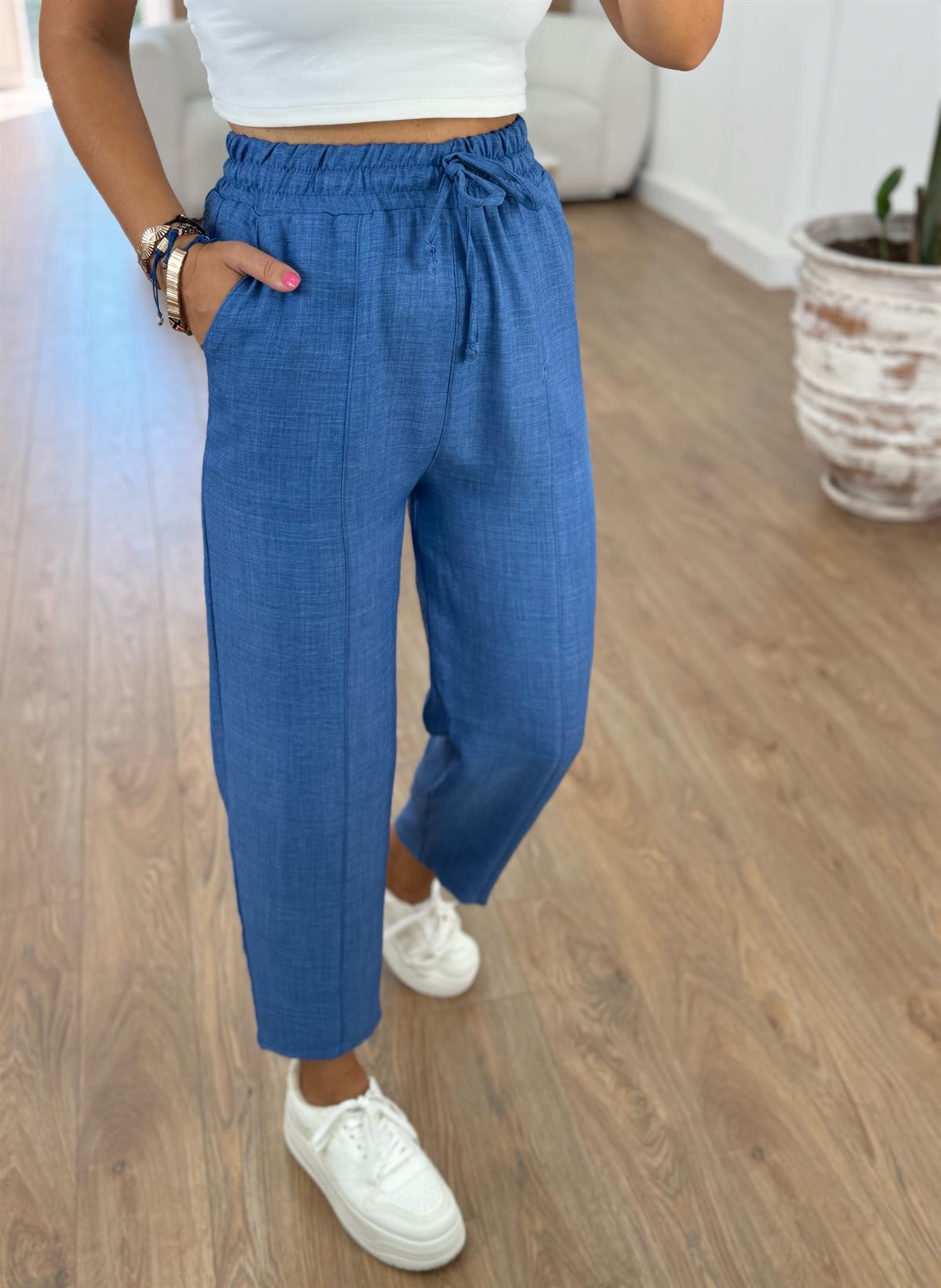 Gömlekli Keten Takım-Mavi