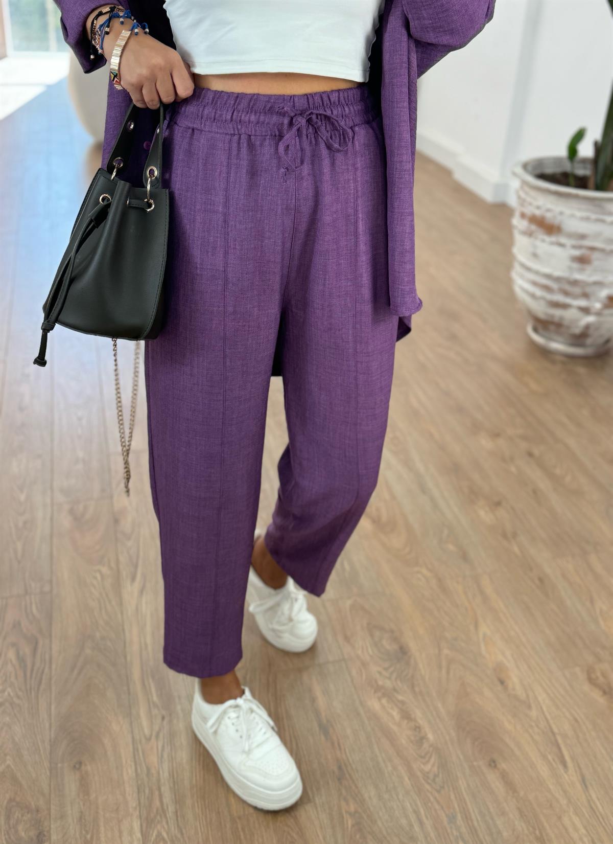 Gömlekli Keten Takım-Mor