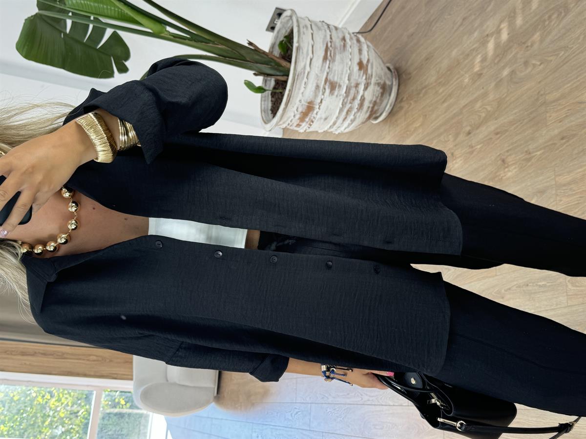 Gömlekli Keten Takım-Siyah