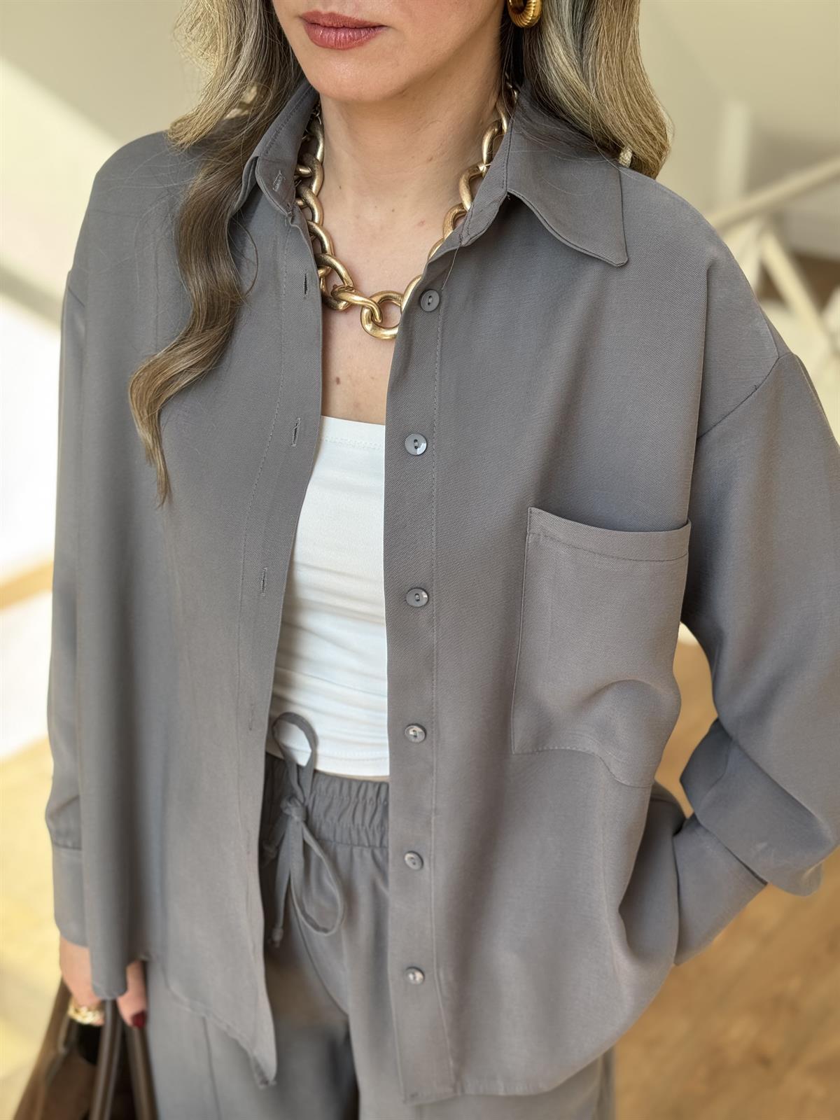 Gömlekli Modal Takım - Gri