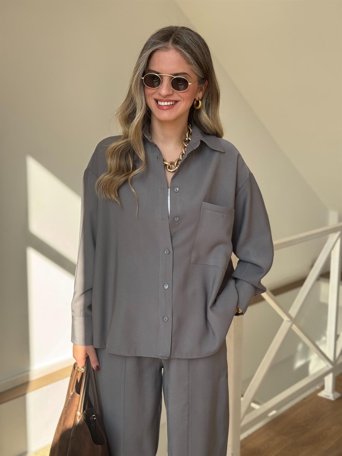 Gömlekli Modal Takım - Gri