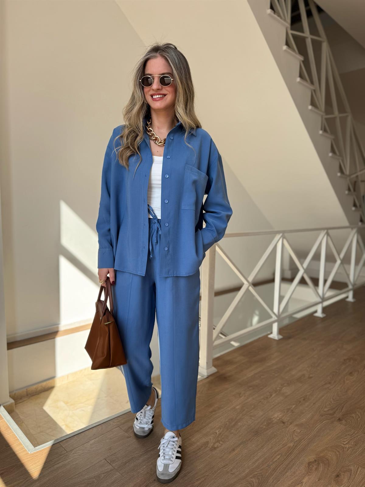 Gömlekli Modal Takım - Mavi