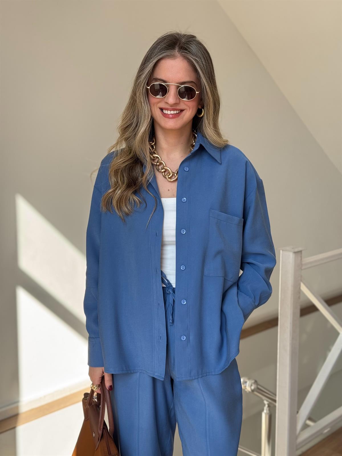 Gömlekli Modal Takım - Mavi