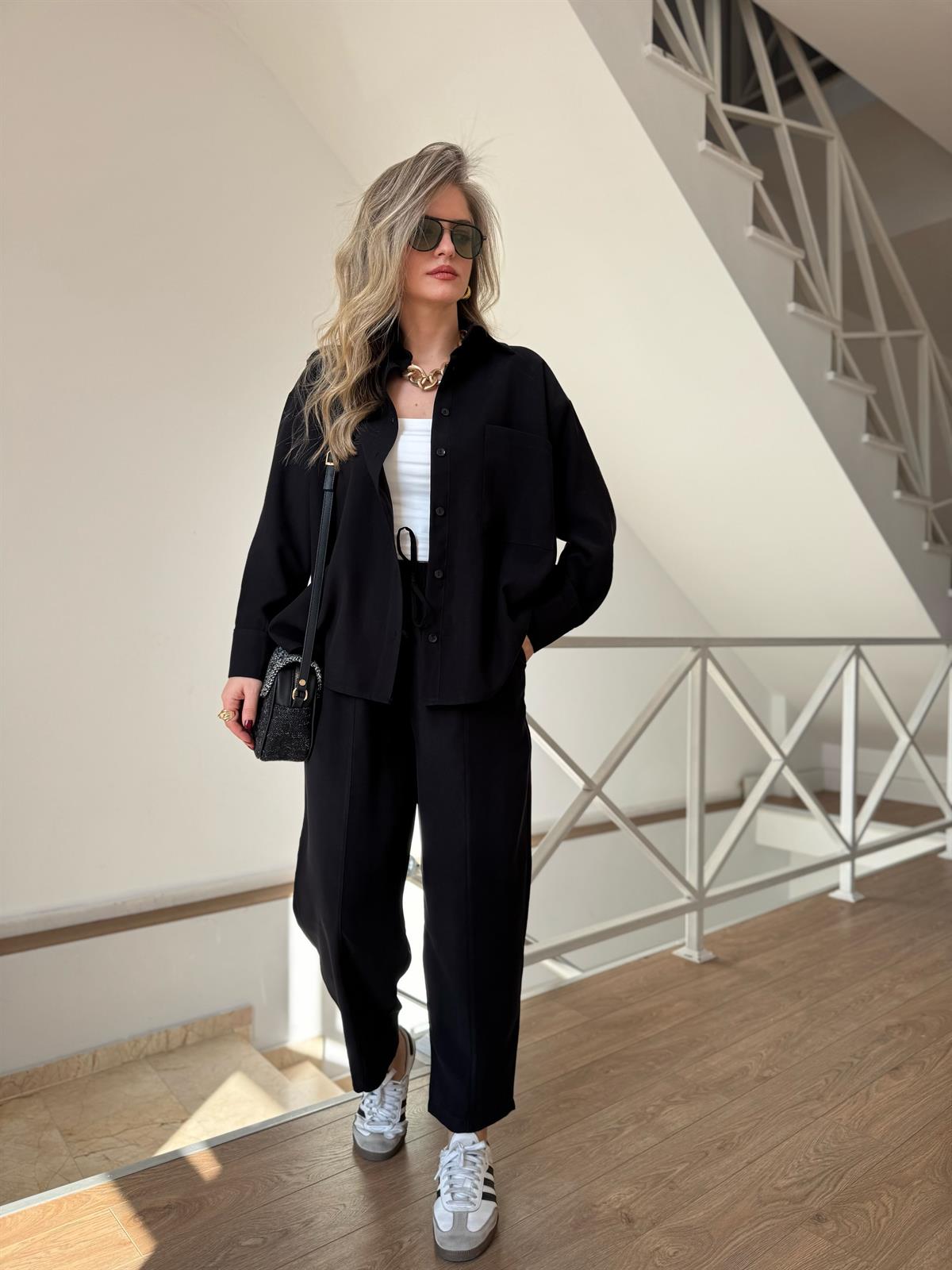 Gömlekli Modal Takım - Siyah