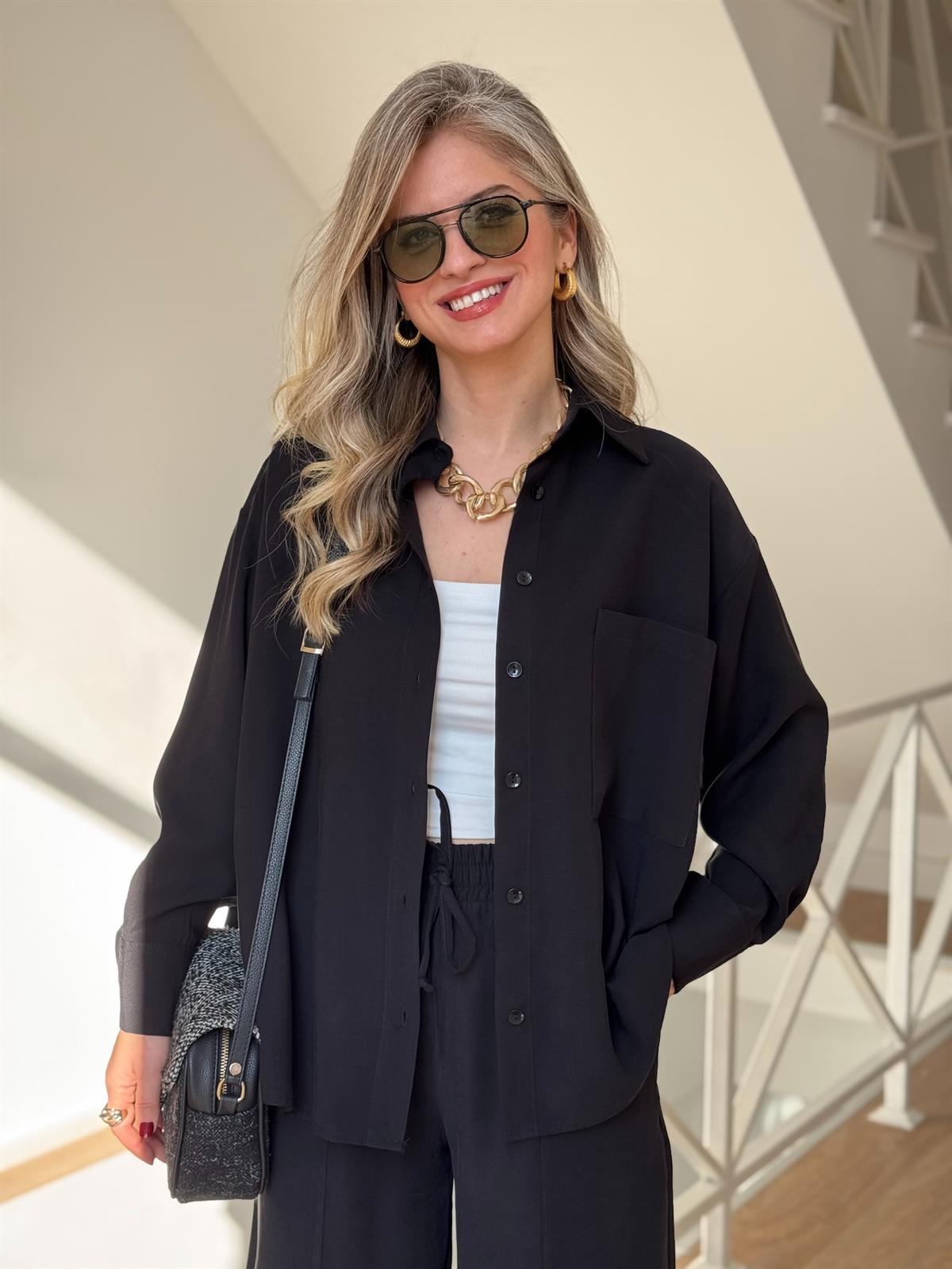 Gömlekli Modal Takım - Siyah