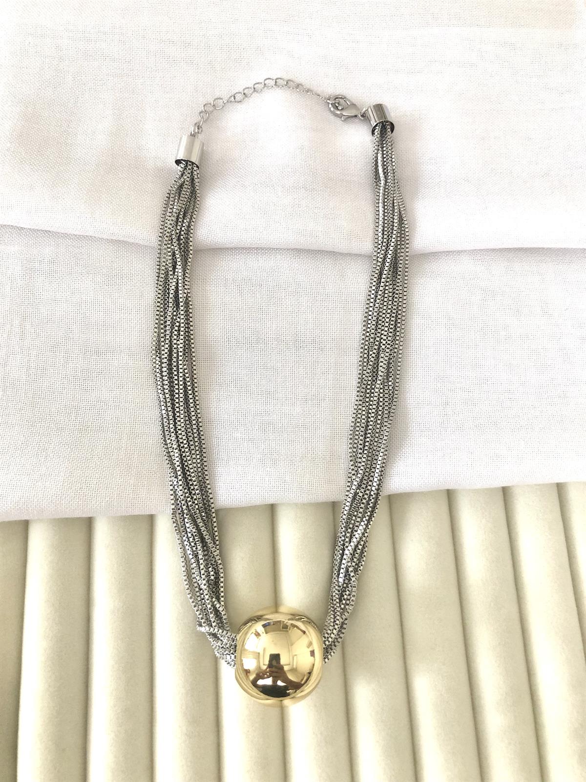 Gümüş Püsküllü Büyük Gold Toplu Kolye