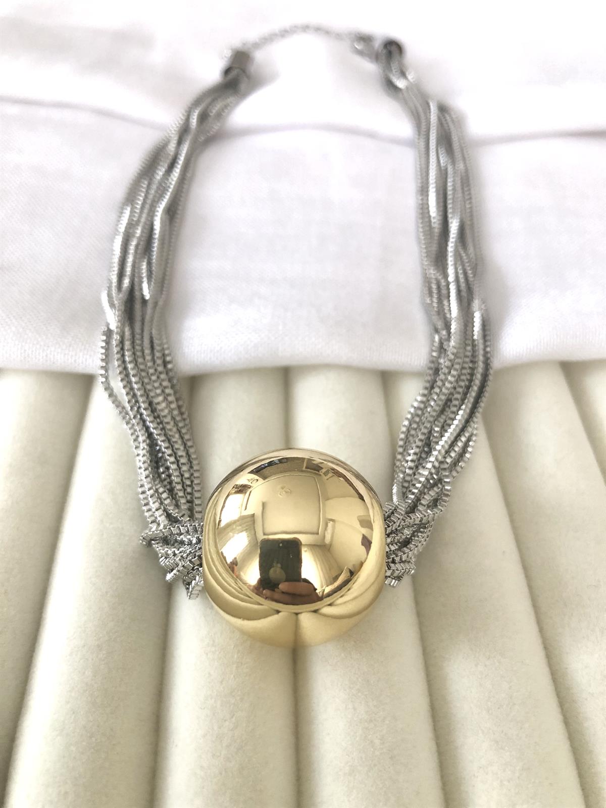 Gümüş Püsküllü Büyük Gold Toplu Kolye