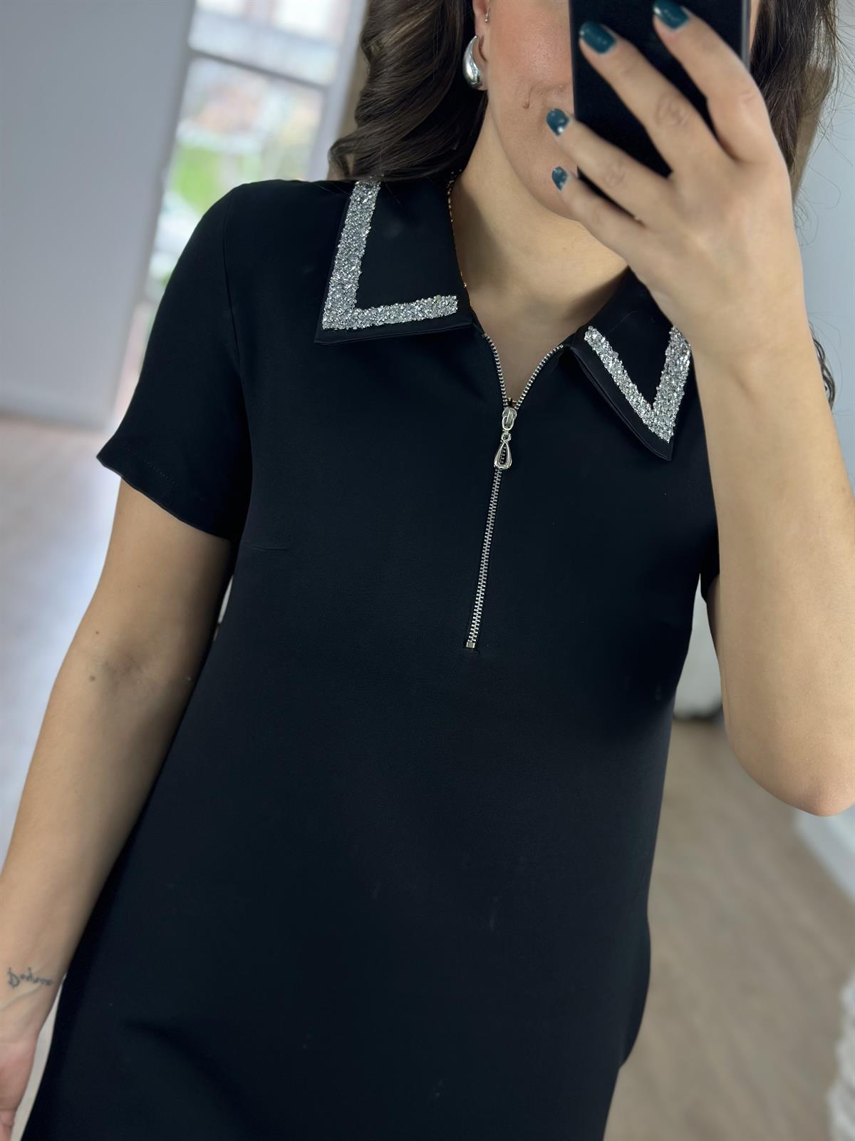 Gümüş Taşlı Krep Kumaş Mini Elbise