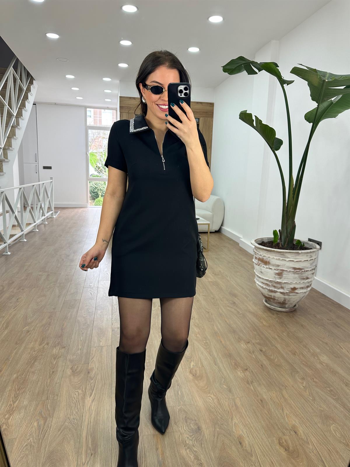 Gümüş Taşlı Krep Kumaş Mini Elbise