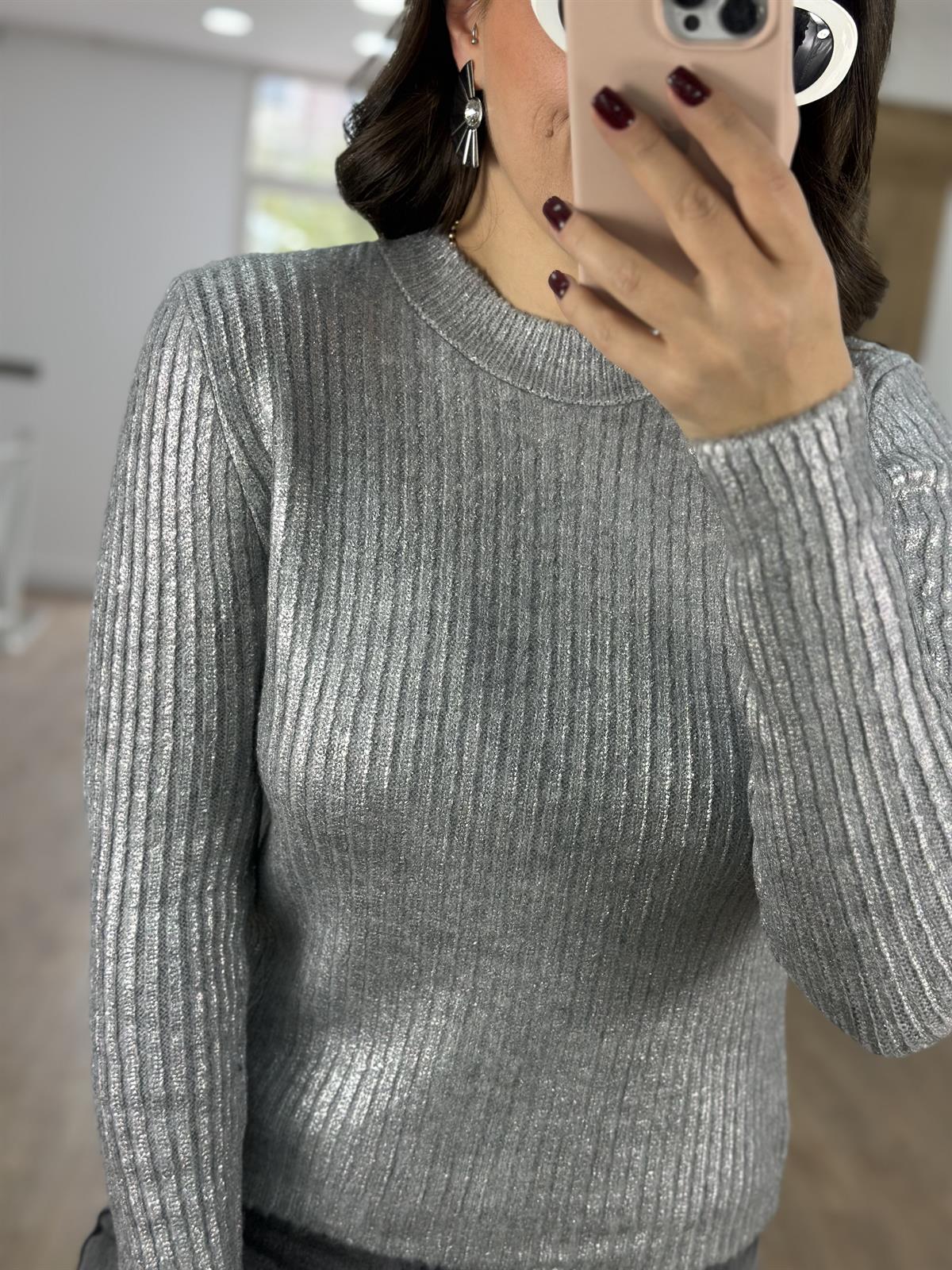 Gümüş Varaklı  Bisiklet Yaka Kazak