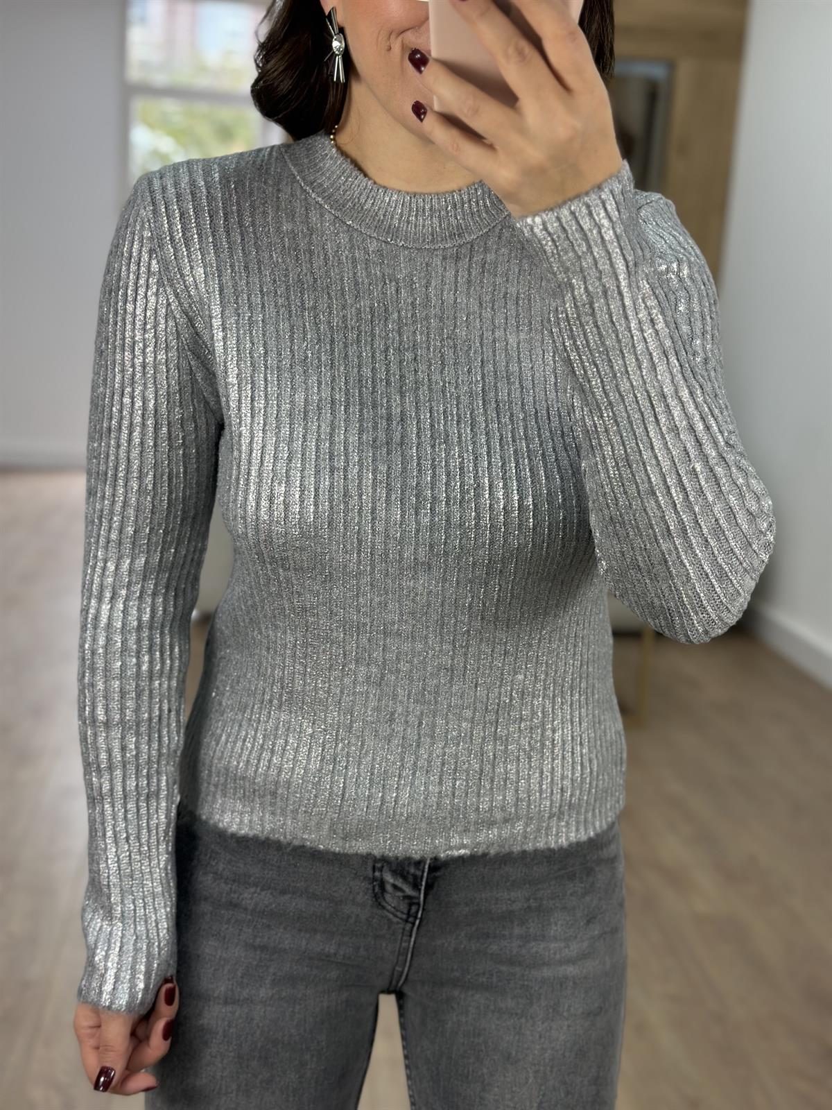 Gümüş Varaklı  Bisiklet Yaka Kazak