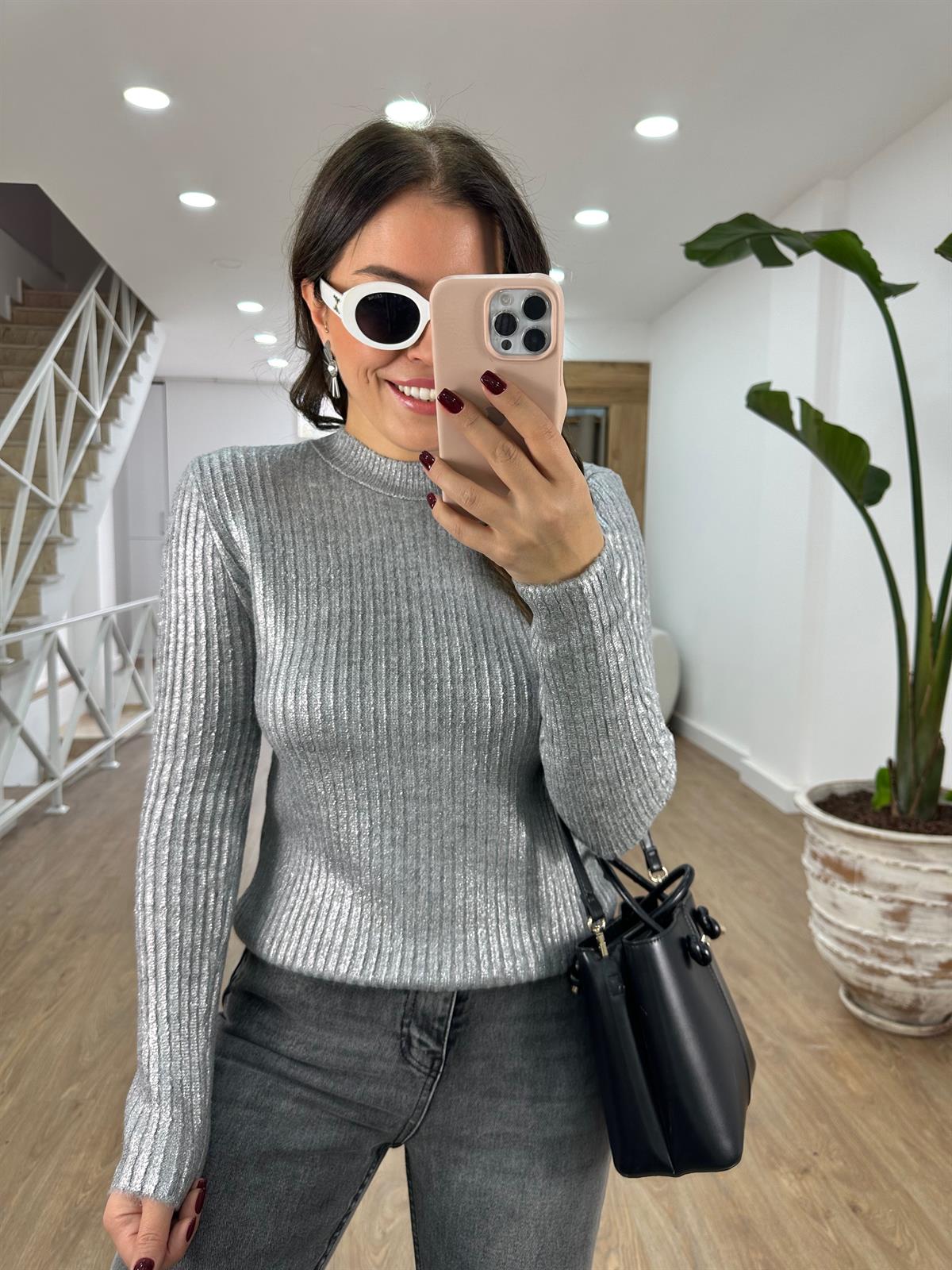 Gümüş Varaklı  Bisiklet Yaka Kazak