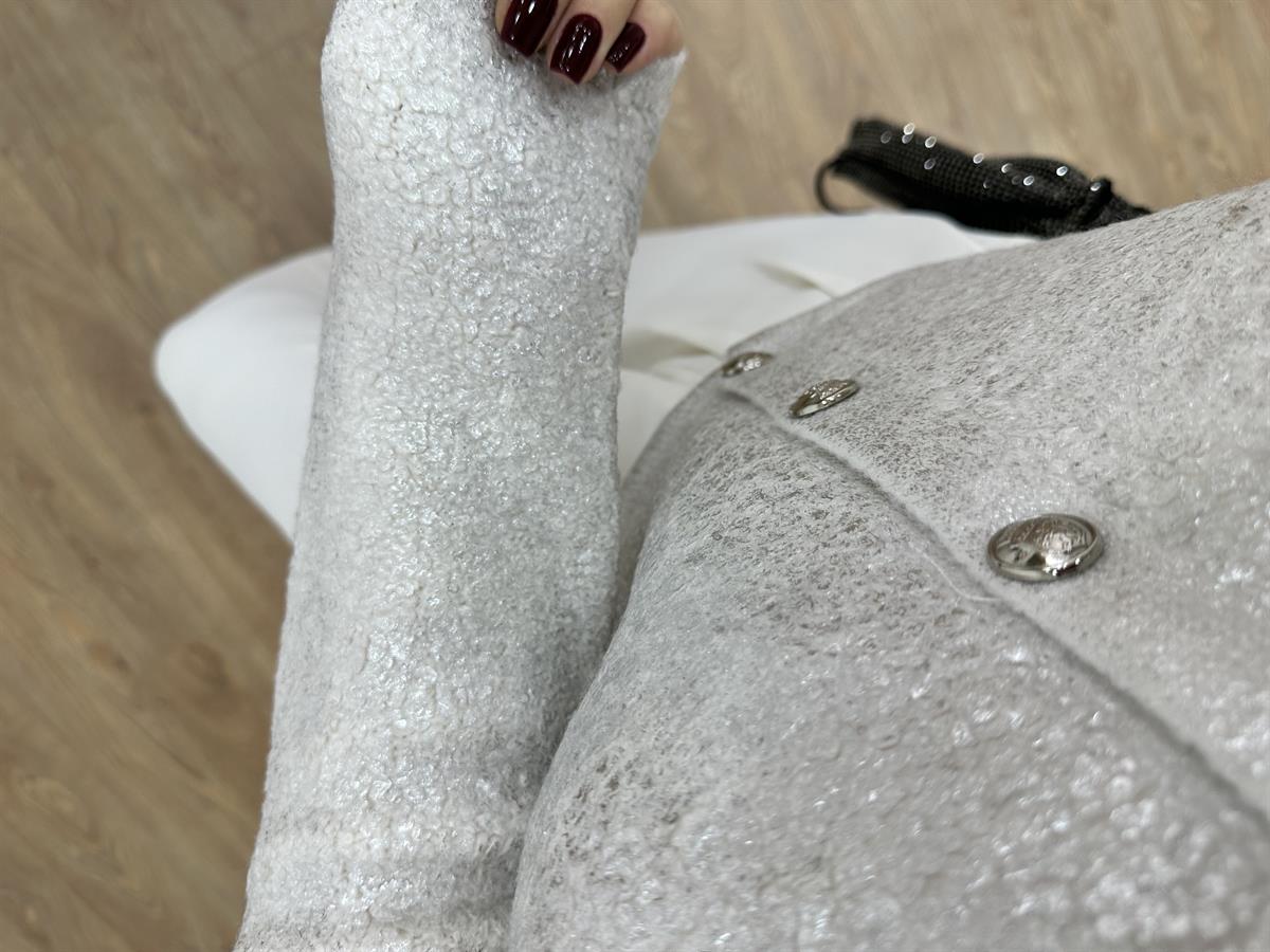 Gümüş Varaklı Teddy Hırka-Ekru