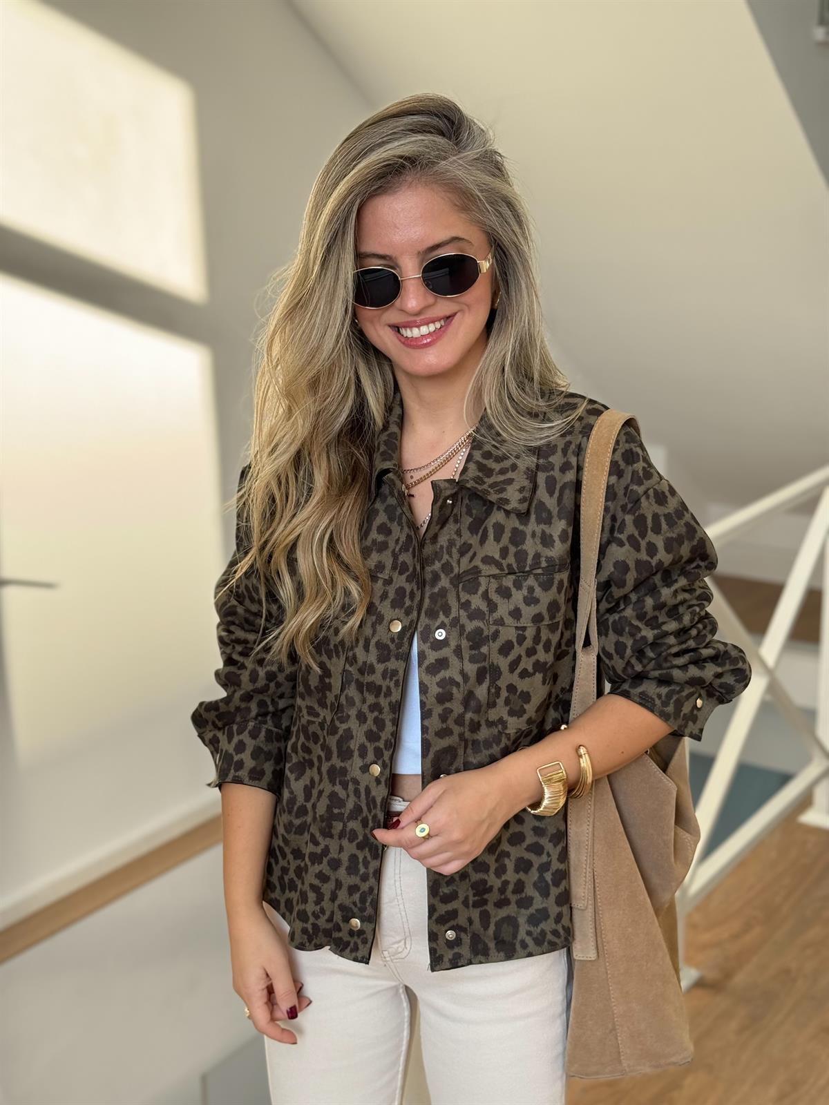 Haki Leopar Süet Gömlek