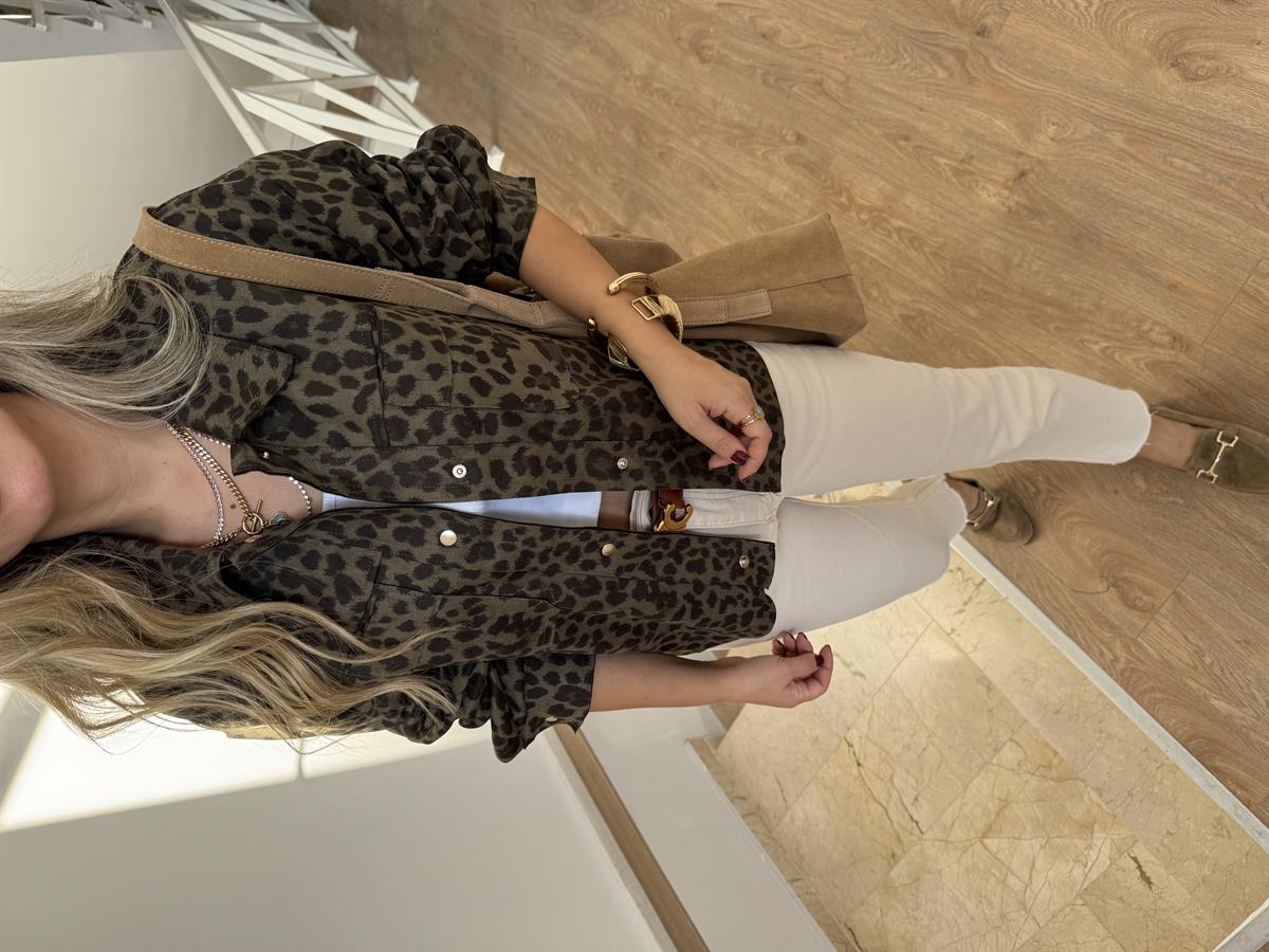 Haki Leopar Süet Gömlek