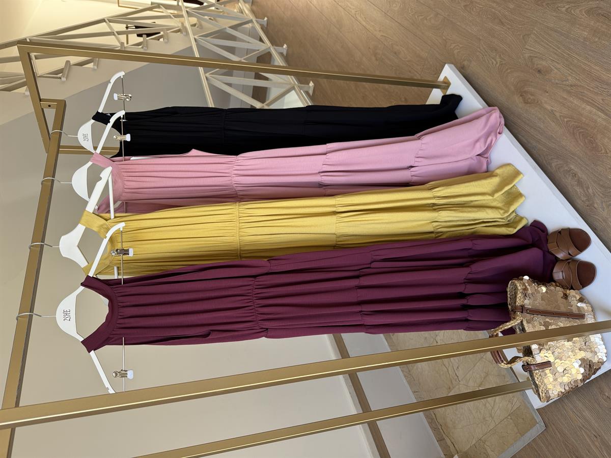 Halter Yaka Beli Lastikli Maxi Elbise - Bordo