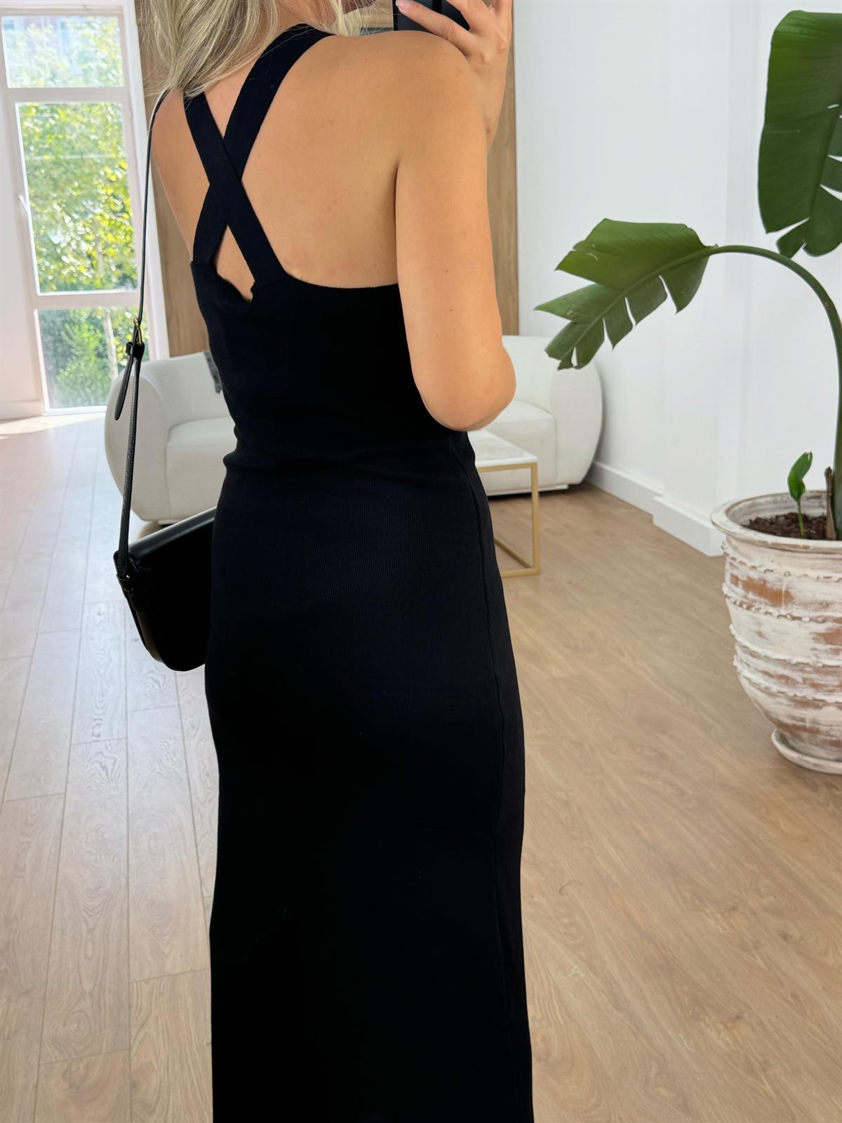 Halter Yaka Triko Elbise - Siyah