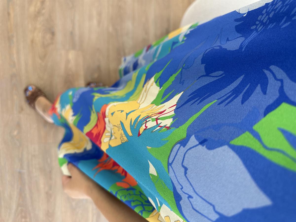 Halter Yaka Çiçekli Salaş Elbise-Mavi