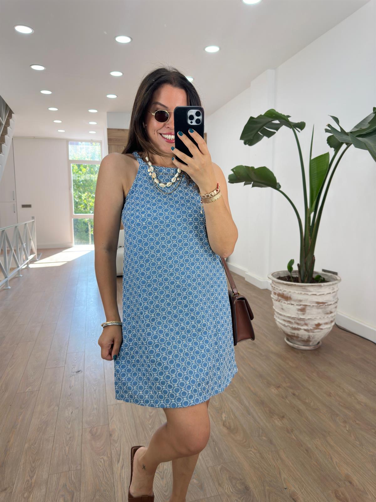 Halter Yaka Fisto Elbise-Mavi