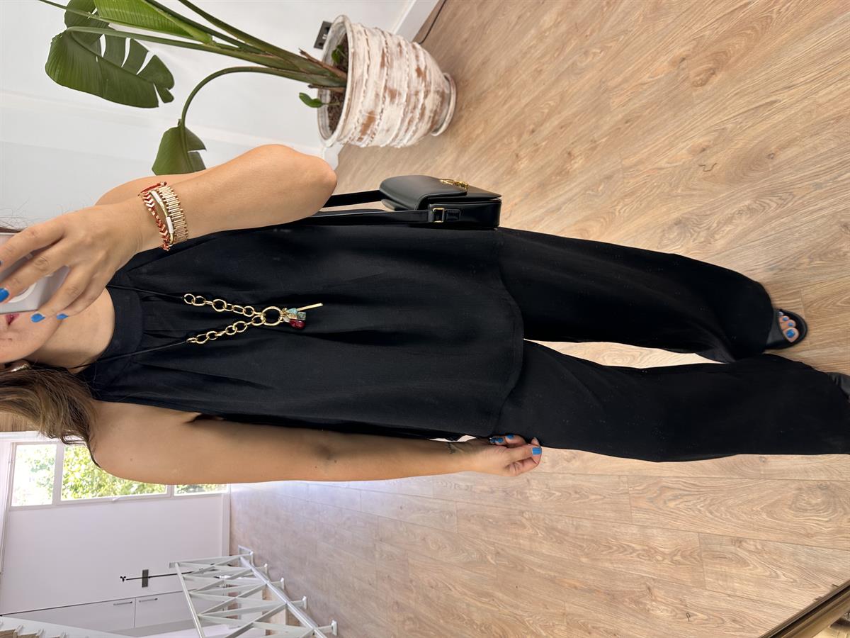 Halter Yaka Keten Bluz - Siyah