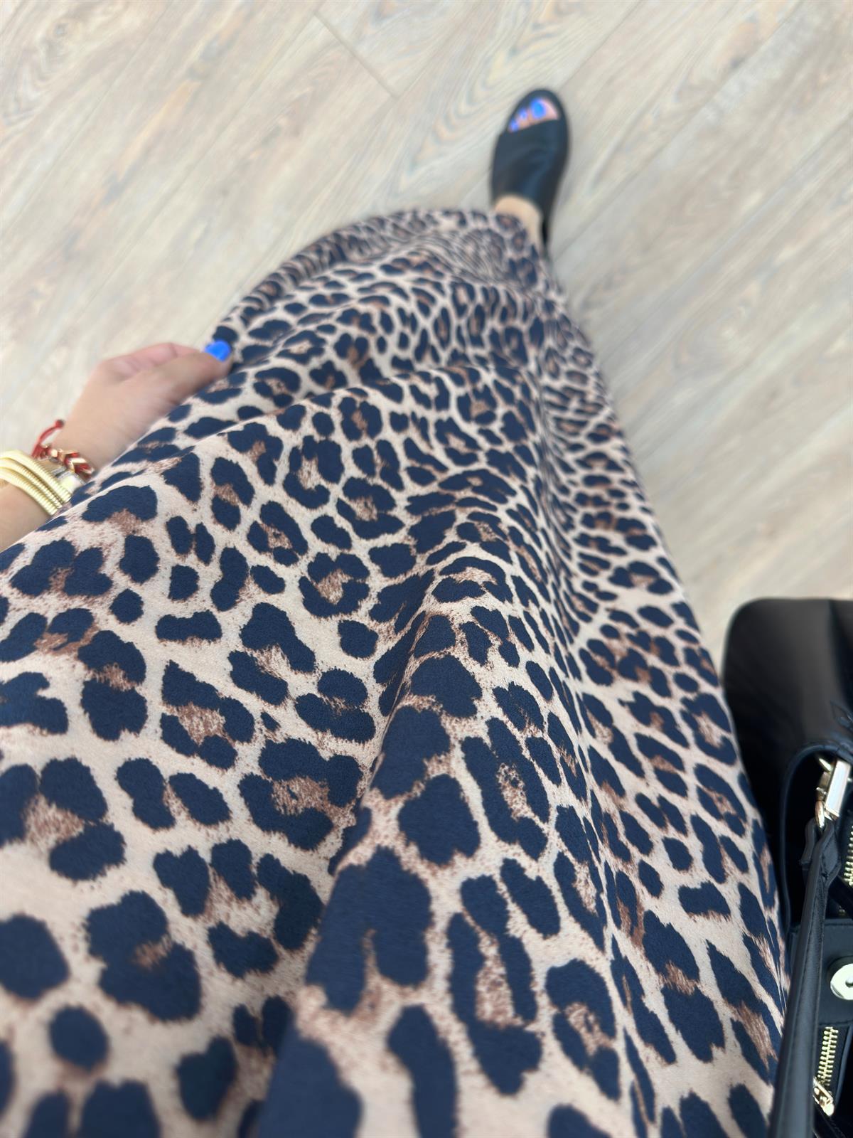 Halter Yaka Leopar Elbise - Kahve