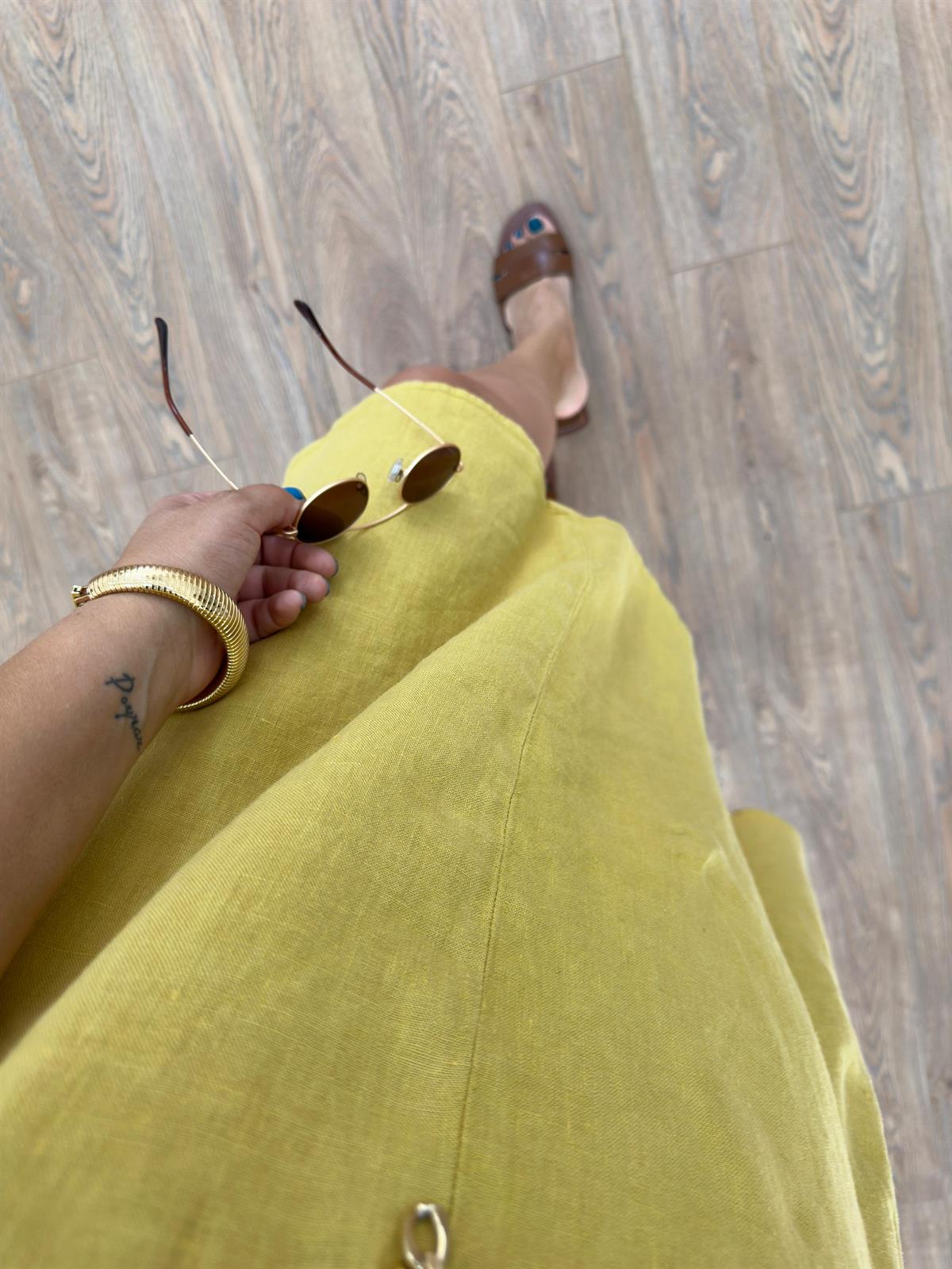 Ham Keten Cepli Salaş Elbise-Olive