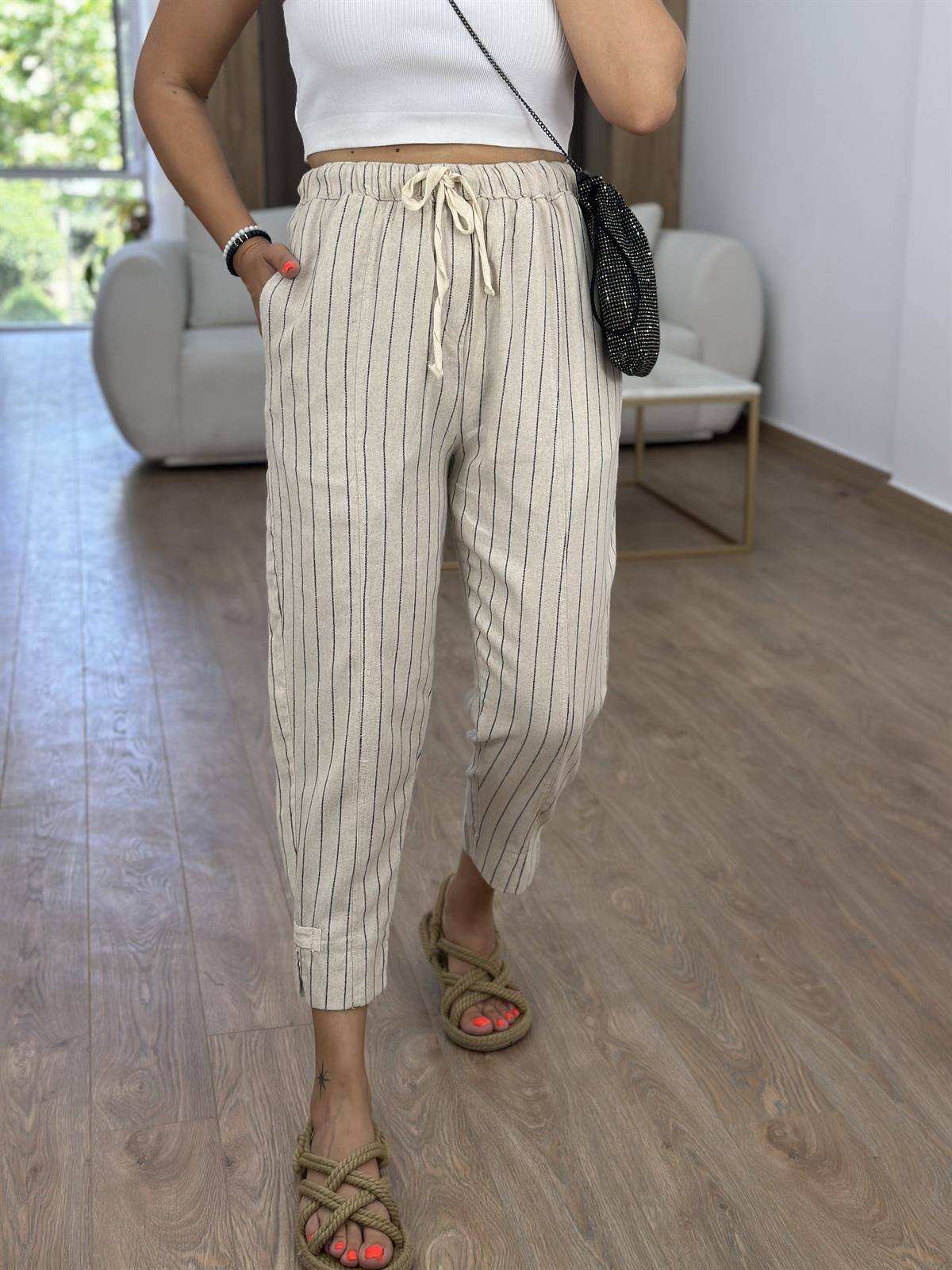 Ham Keten Tasarım Paça Siyah Çizgili