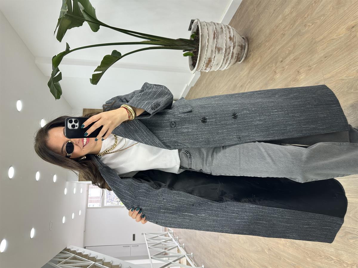 İçerisi Astarlı Altı Düğmeli Kaşe Kaban-Gri