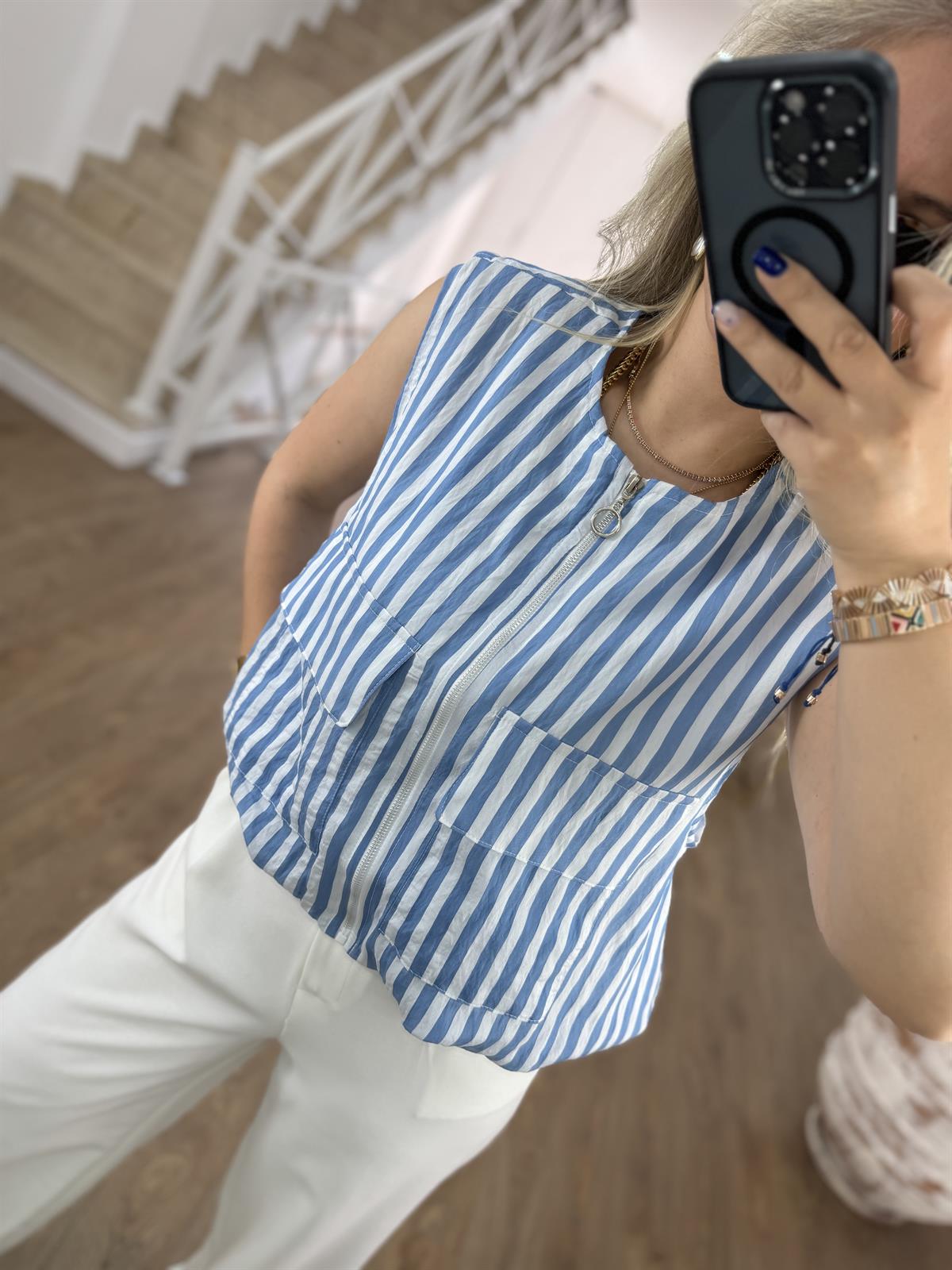 İçerisi Astarlı Cepli Yelek-Mavi