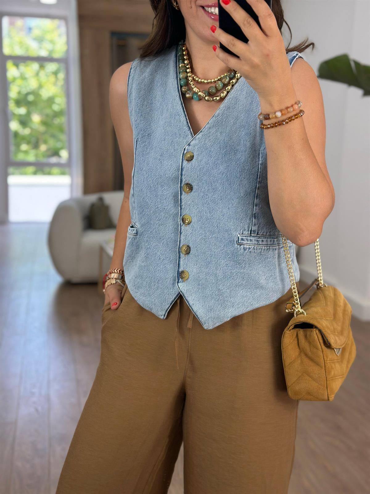 İçerisi Astarlı Denim Yelek