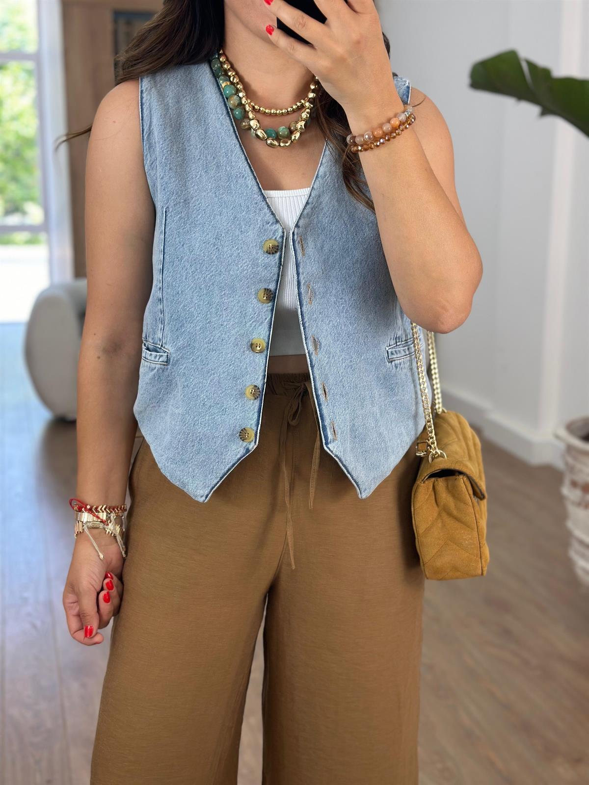 İçerisi Astarlı Denim Yelek