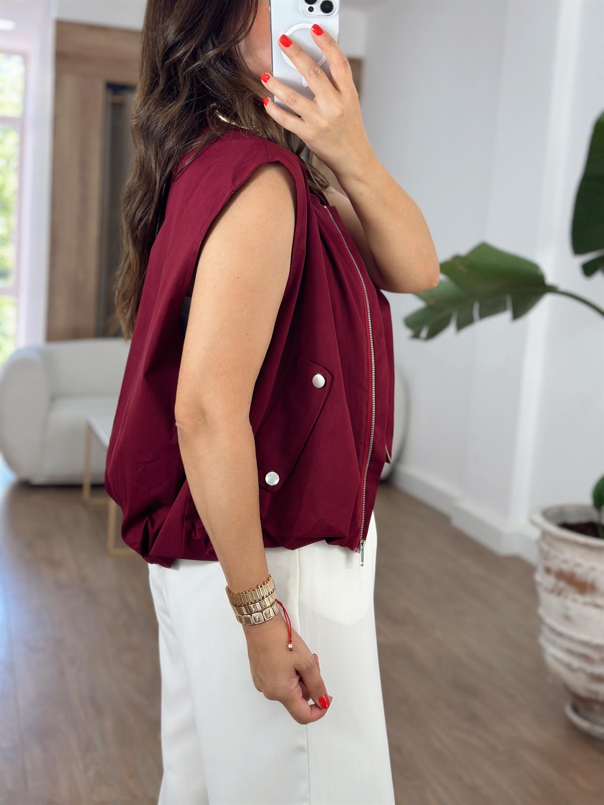 İçerisi Astarlı Kapak Cepli Yelek - Bordo