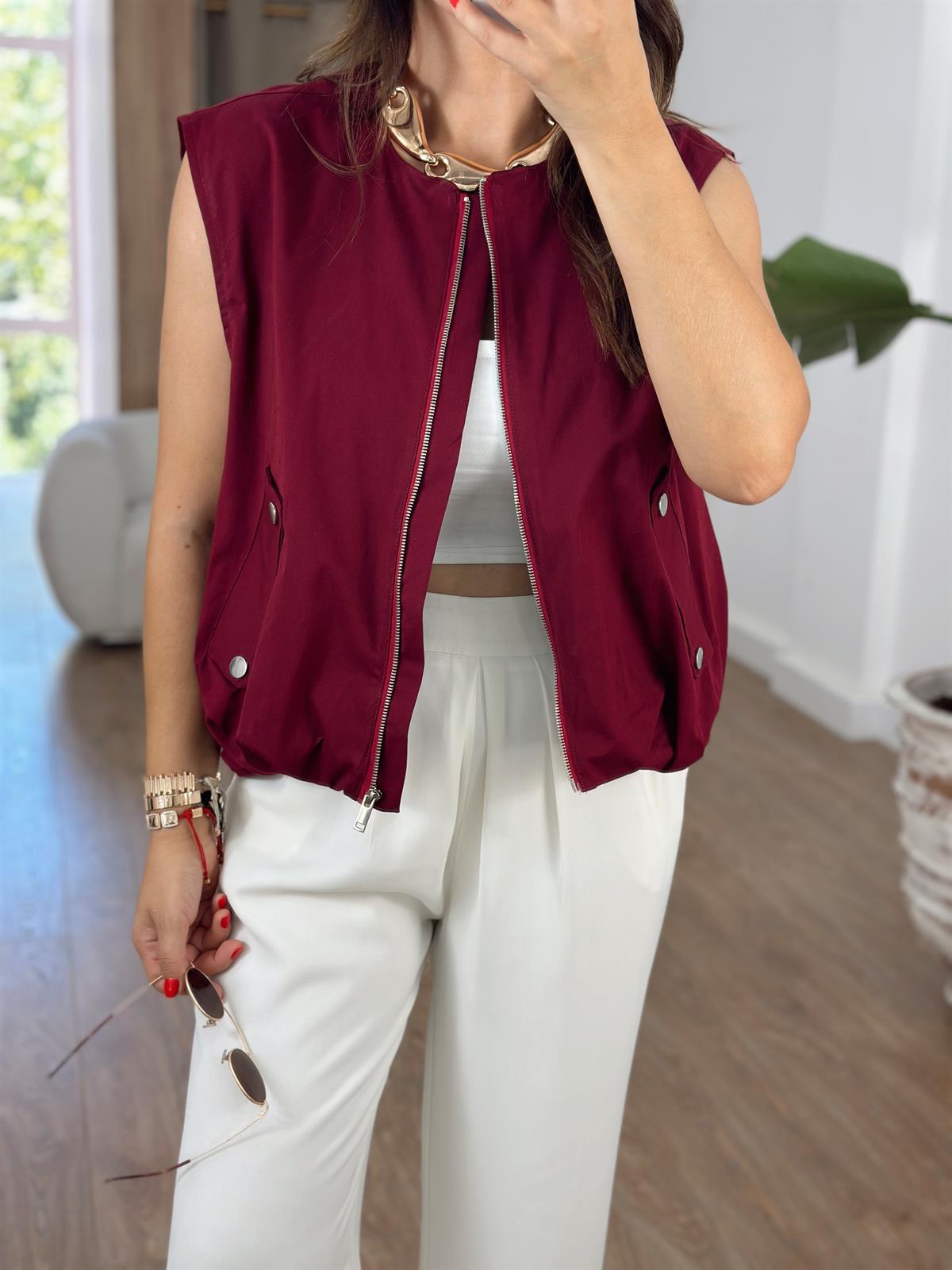 İçerisi Astarlı Kapak Cepli Yelek - Bordo