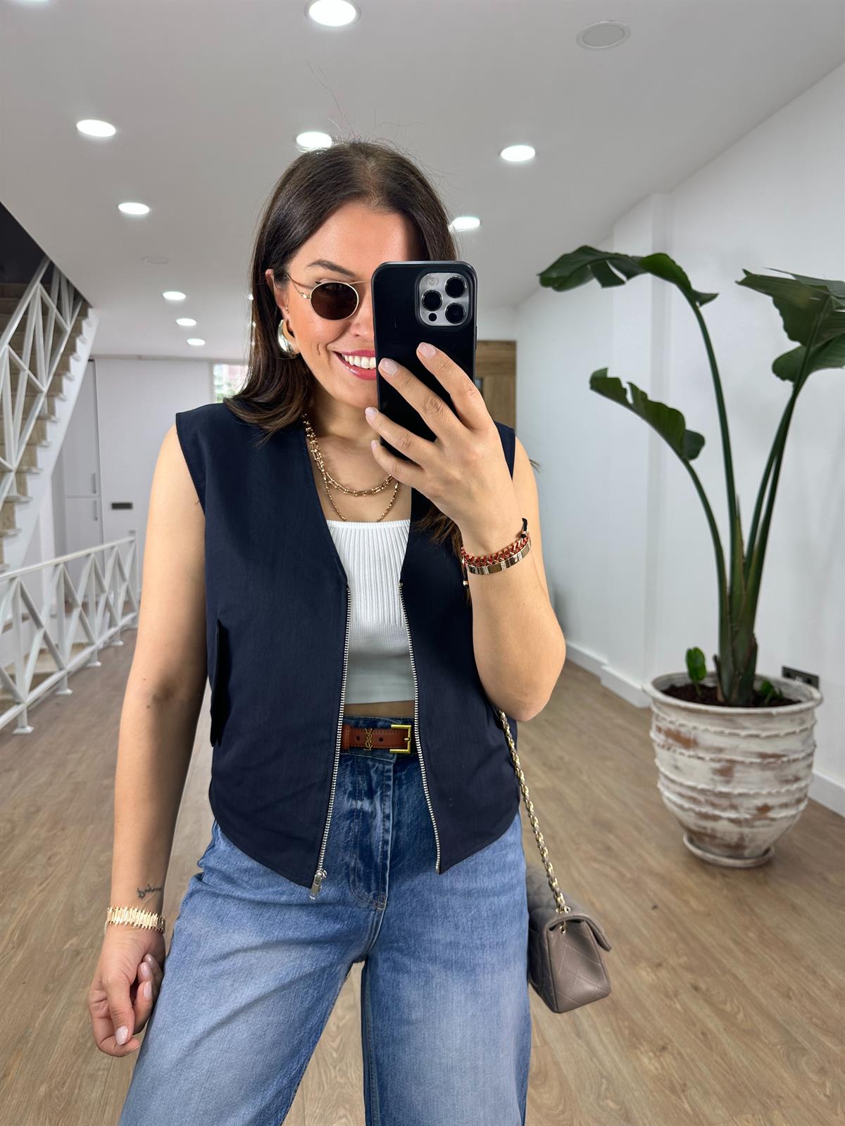 İçerisi Astarlı Kapak Cepli Yelek-Lacivert