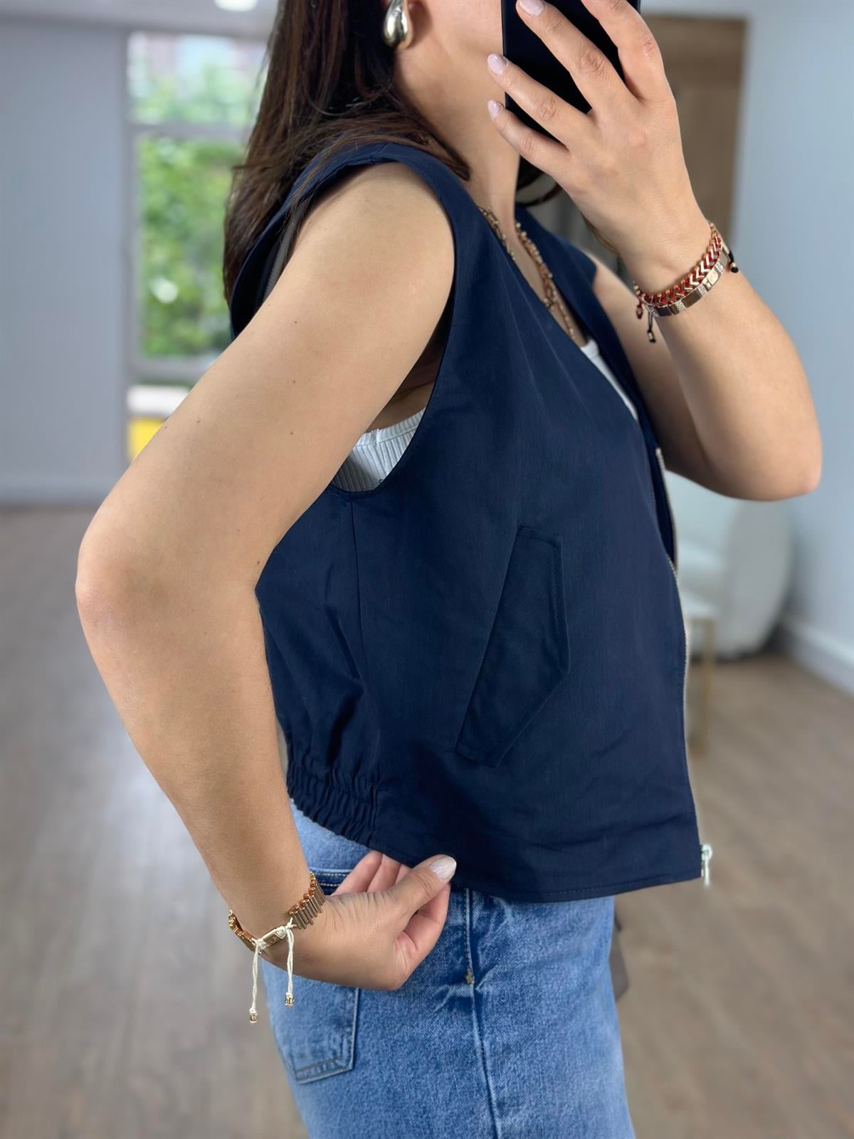 İçerisi Astarlı Kapak Cepli Yelek-Lacivert