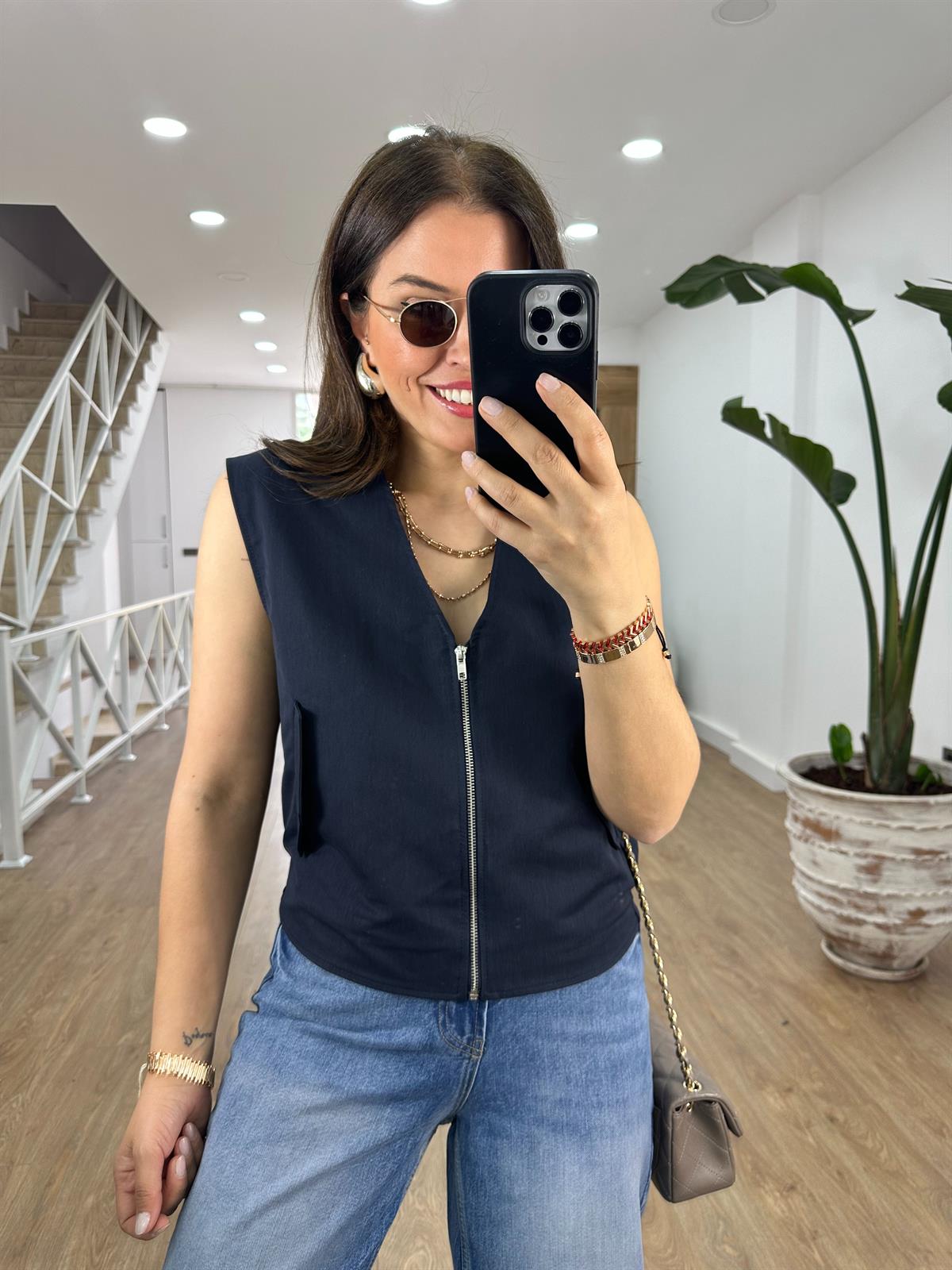 İçerisi Astarlı Kapak Cepli Yelek-Lacivert