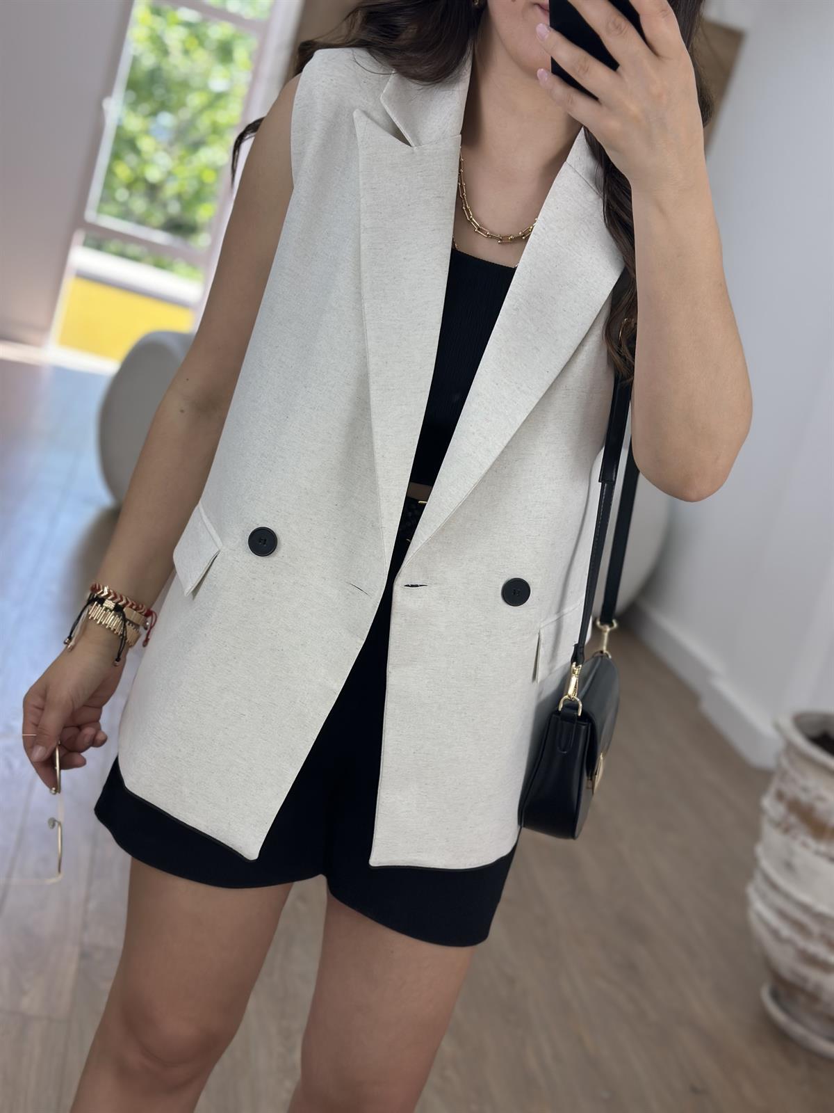 İçerisi Astarlı Keten Yelek-Taş