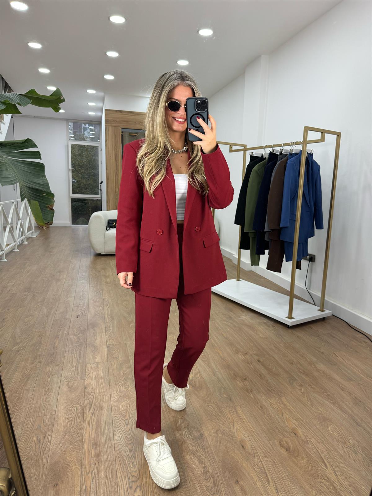 İçerisi Astarlı Pantolon Ceket Takım - Bordo