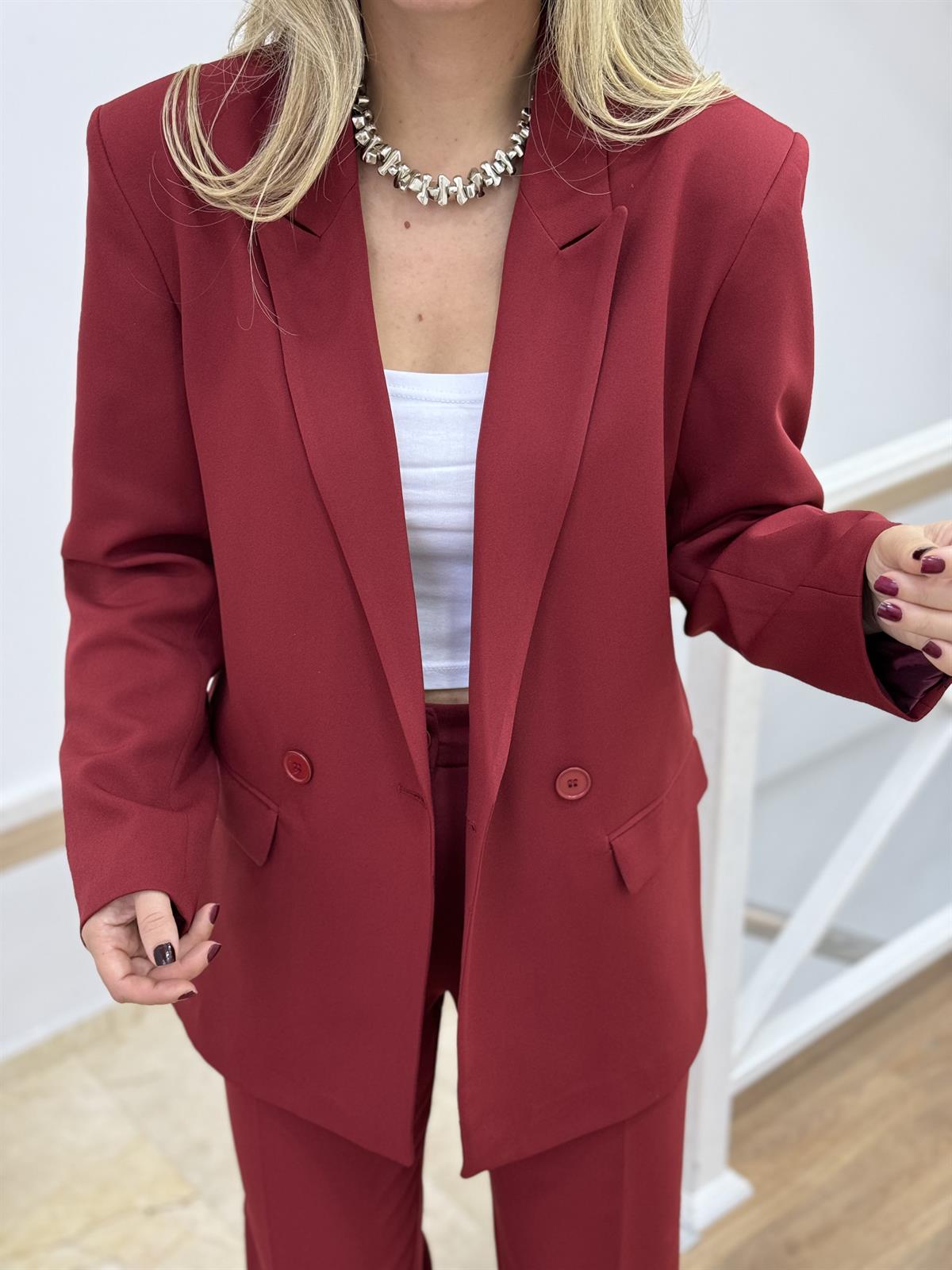 İçerisi Astarlı Pantolon Ceket Takım - Bordo