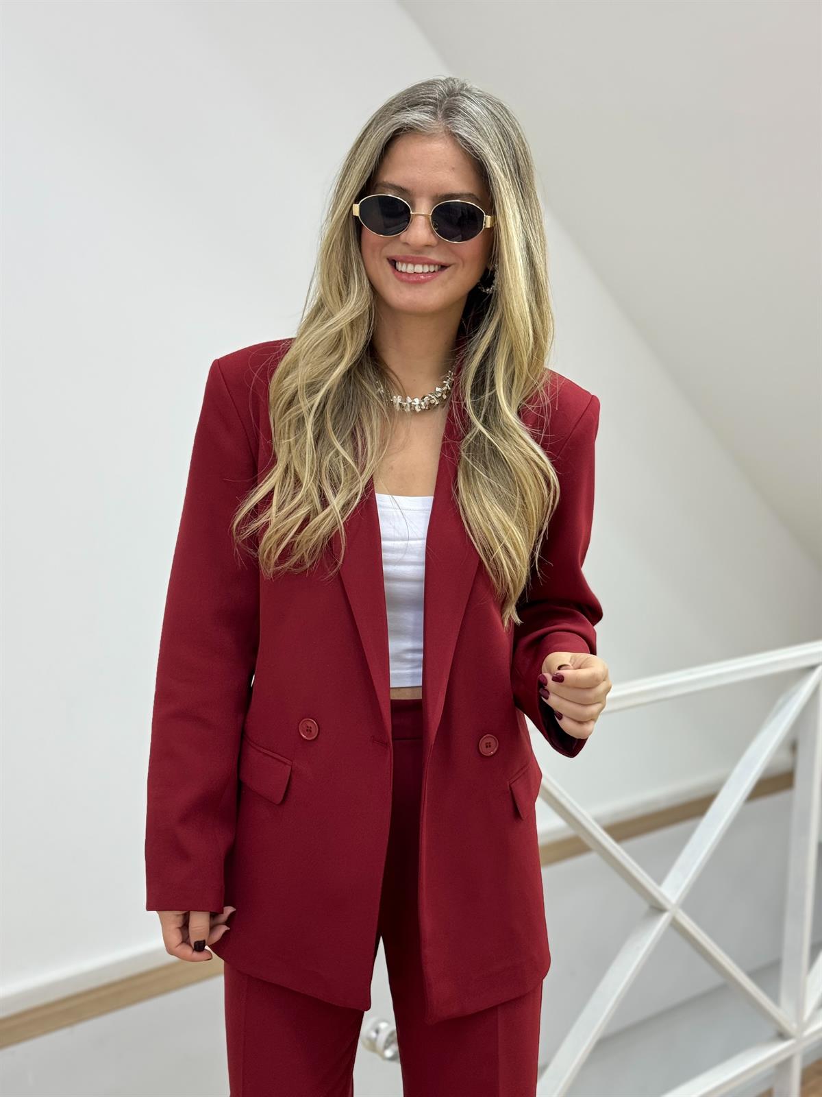 İçerisi Astarlı Pantolon Ceket Takım - Bordo